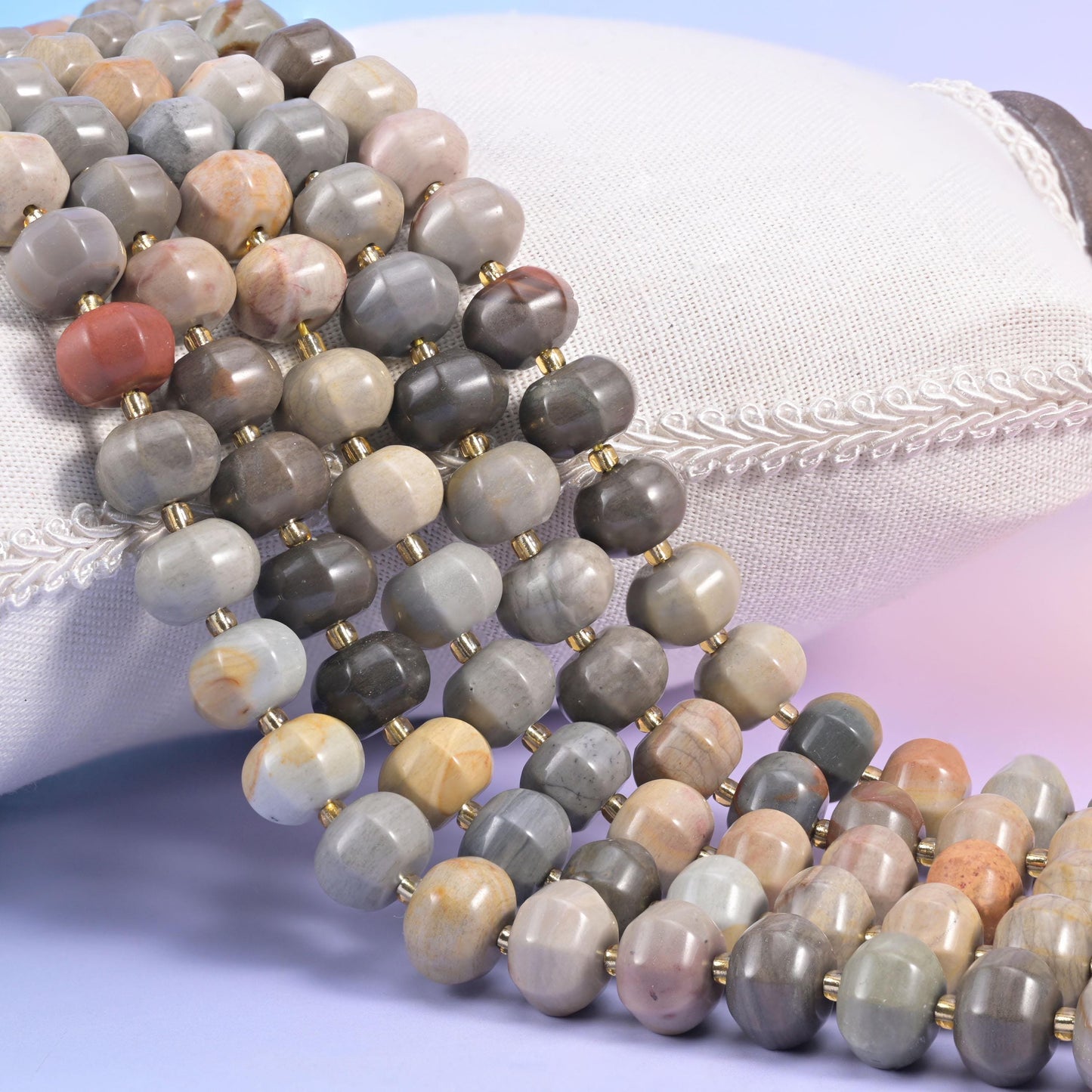 American Picture Jasper Pumpkin Rondelle Beads, natural stone in earthy gray and tan