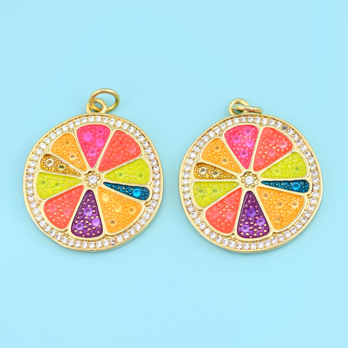 Round citrus slice cut brass beads