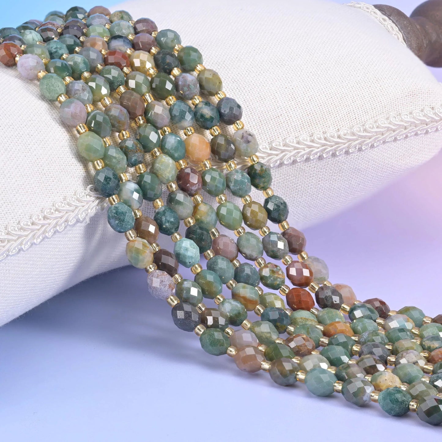 Indian Agate Faceted Rice Barrel Beads