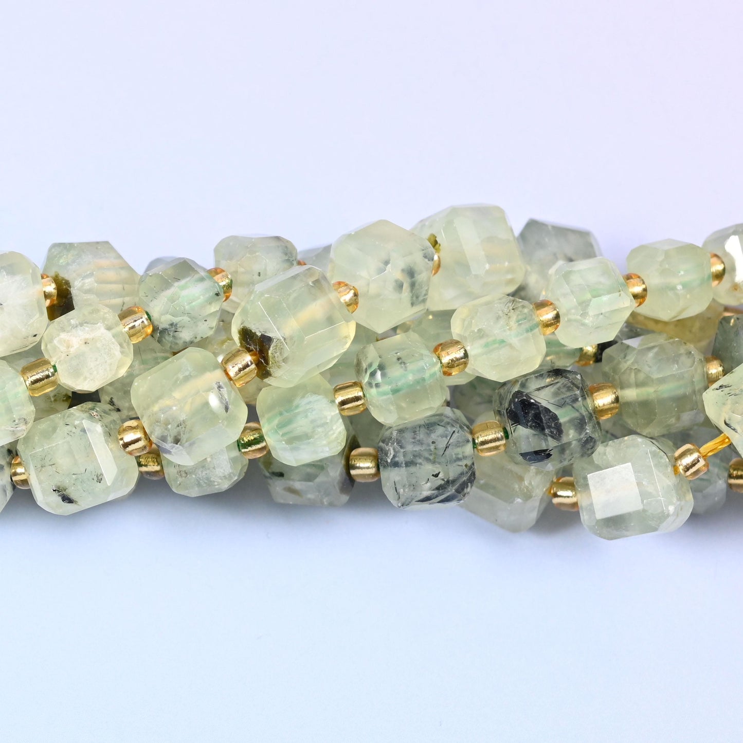 Prehnite Faceted Cube Beads, sold per 15 inch strand