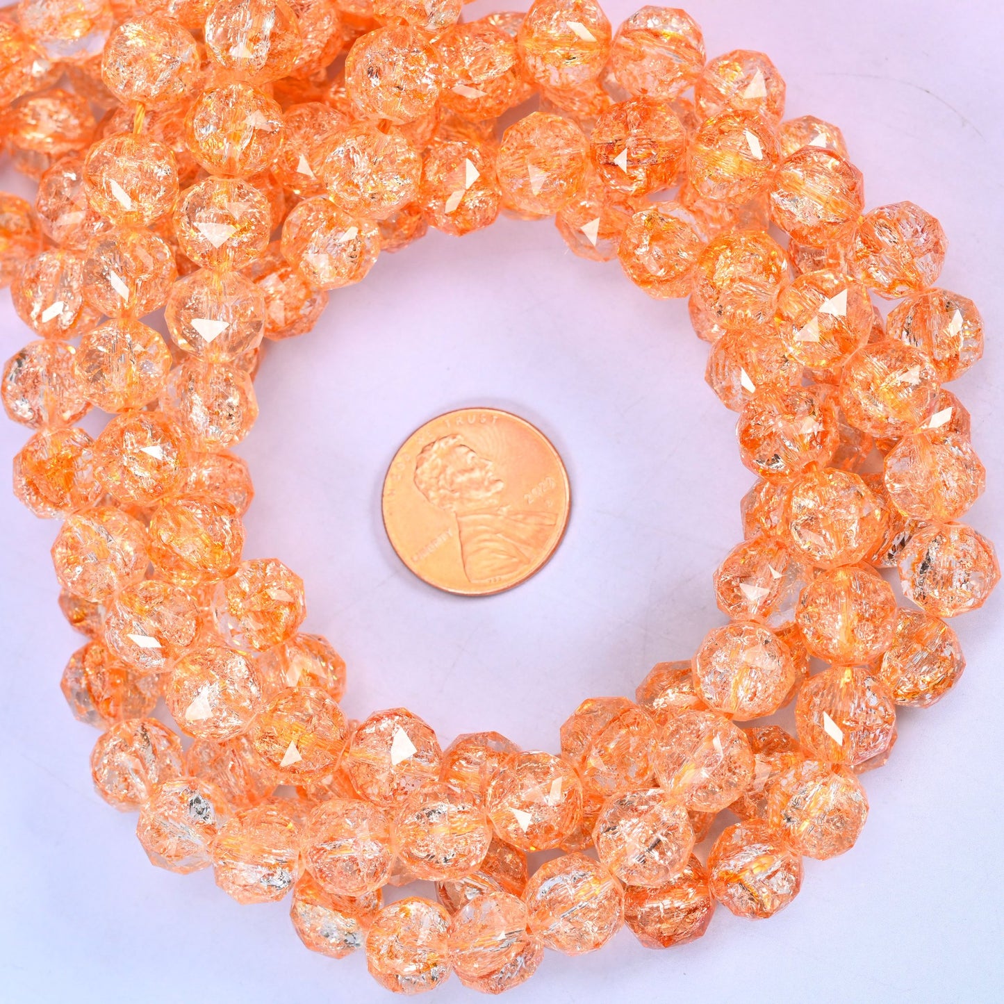 Transparent Orange Faceted Round Glass Beads: Size 10mm, Jewelry Making Supply