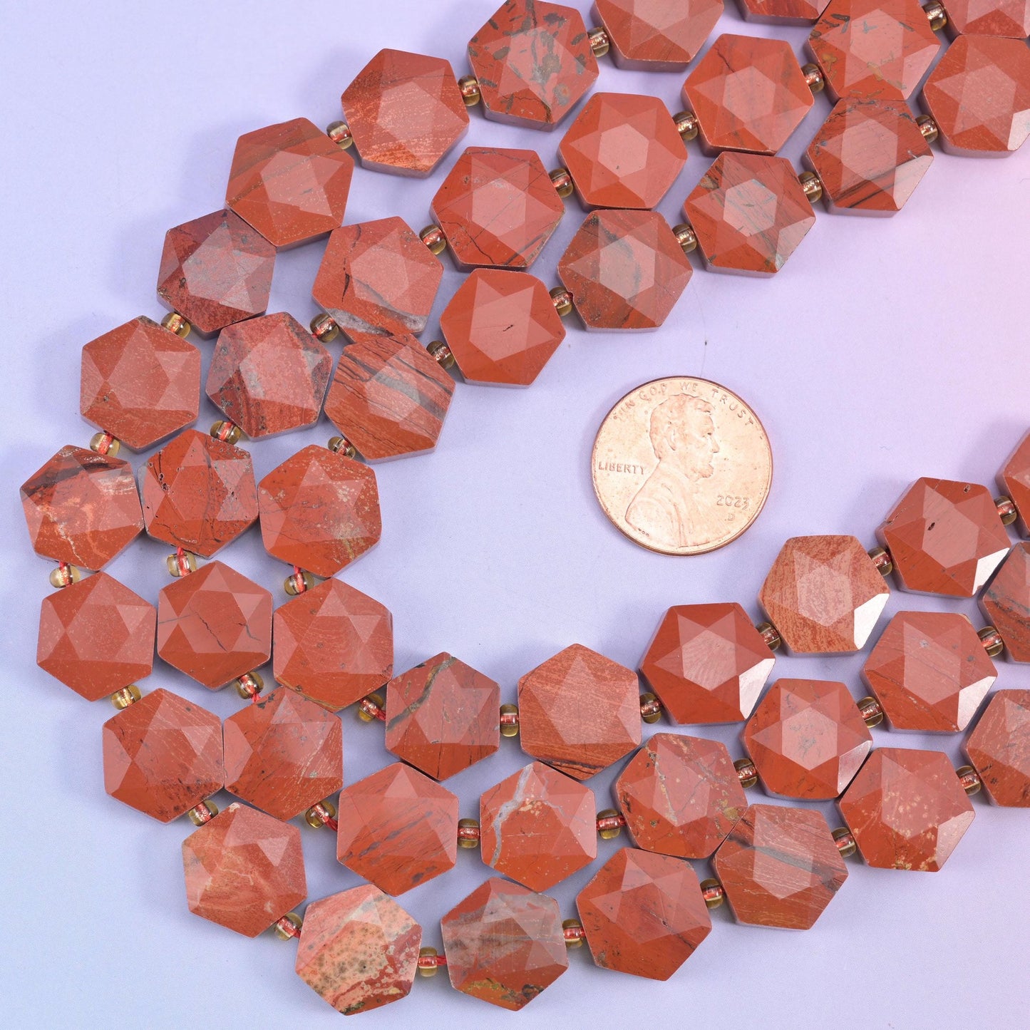 Red Jasper hexagon beads, 15.5 inch strand
