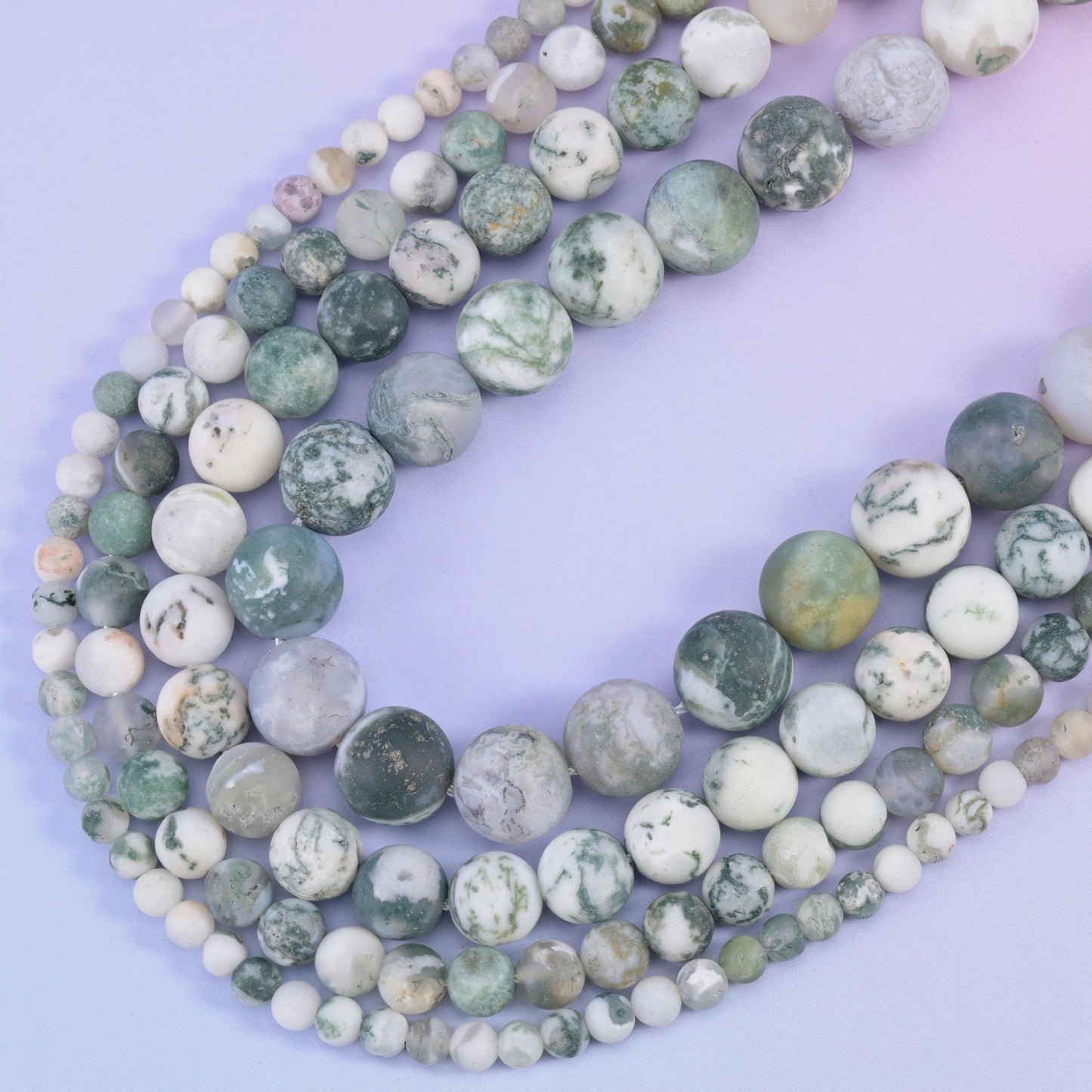 Green tree agate matte round beads, hole 0.5mm to 1.2mm
