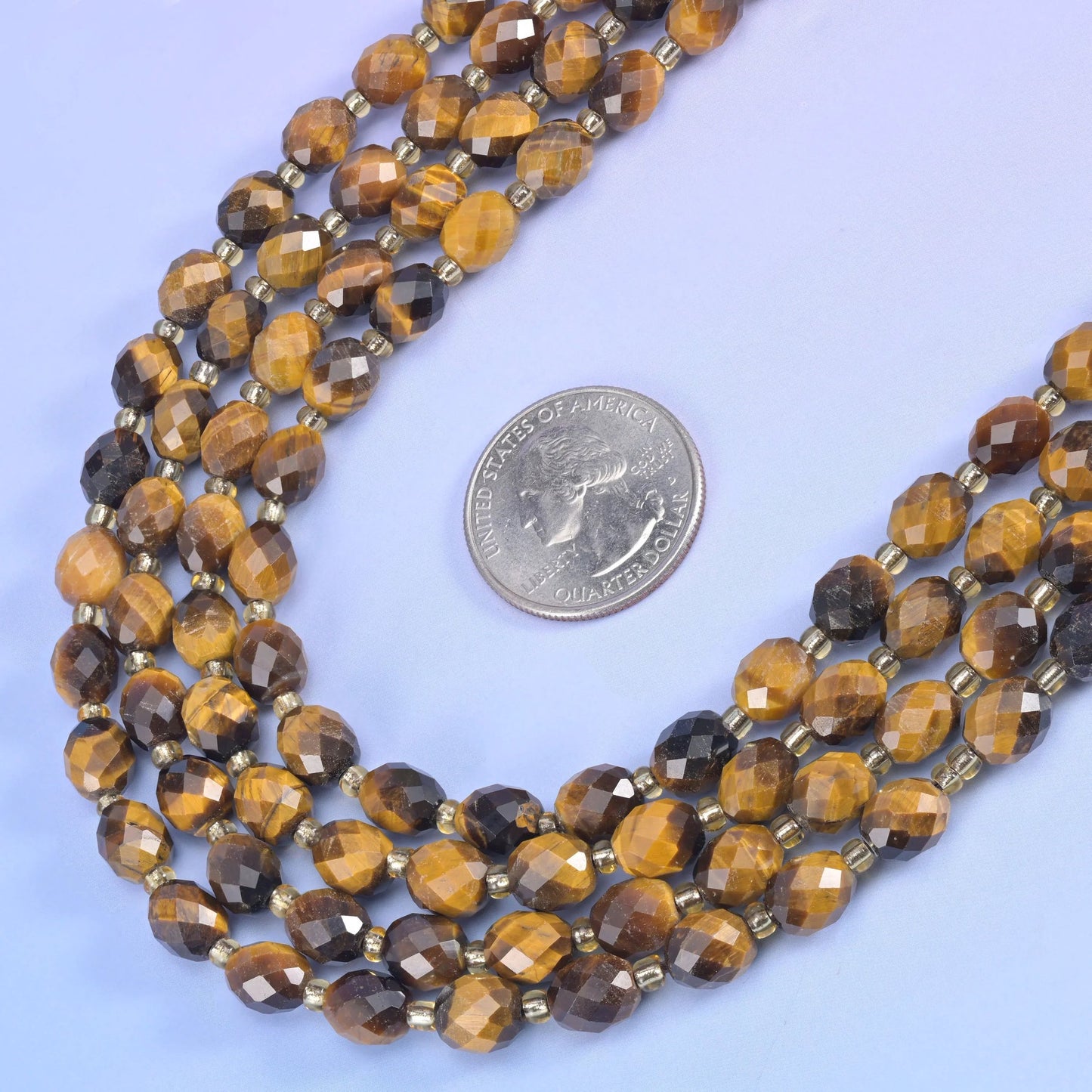 Tiger Eye rice barrel beads in honey gold banded with dark chocolate brown