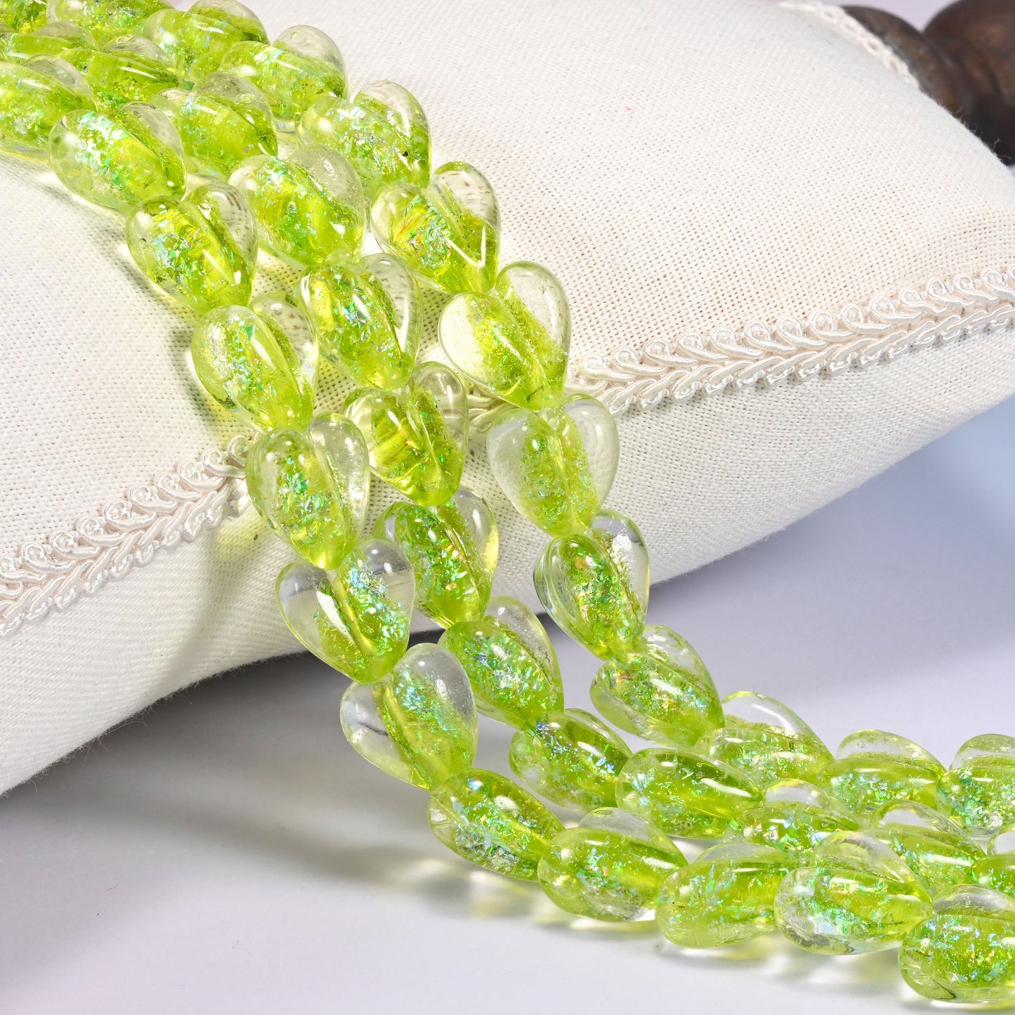 Iridescent Lime Green Heart Glass Beads, 16x15mm, 24pc Strand