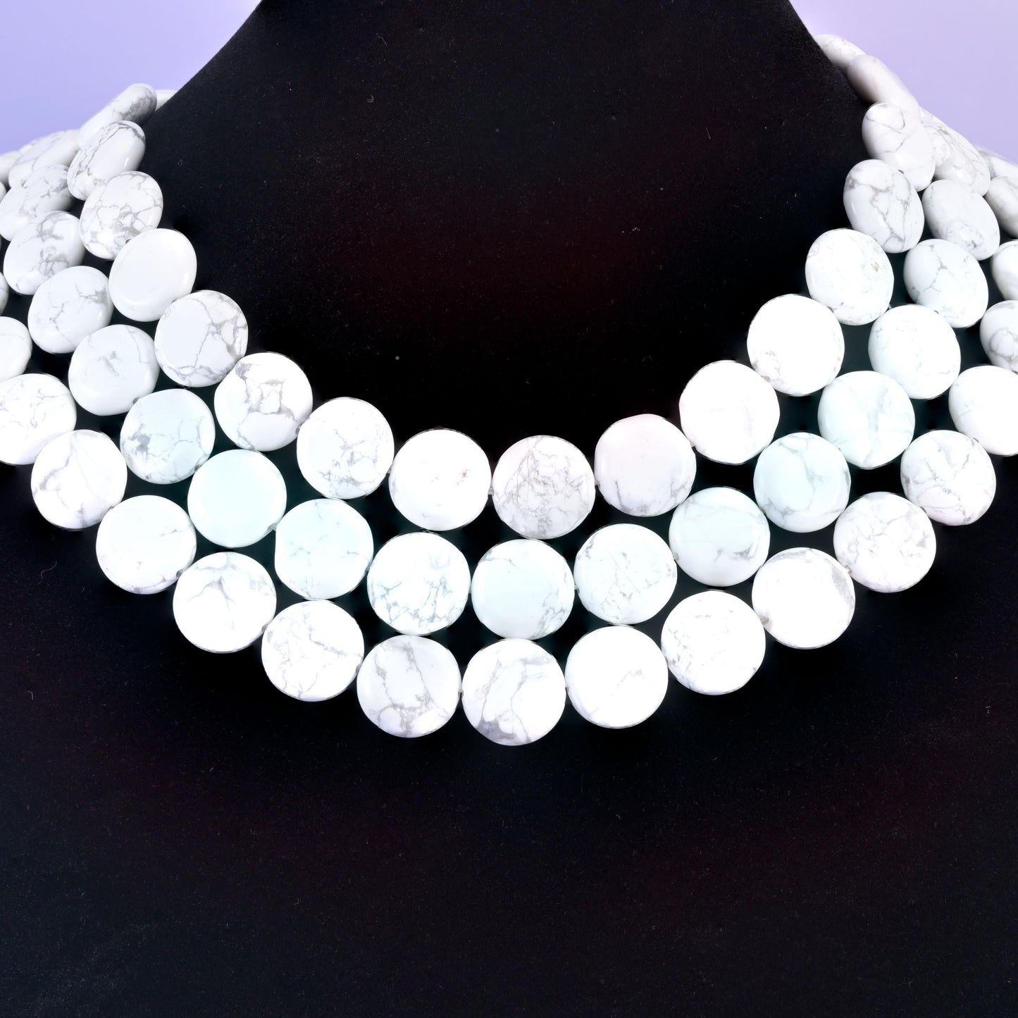 White Howlite beads, coin shape, 15mm