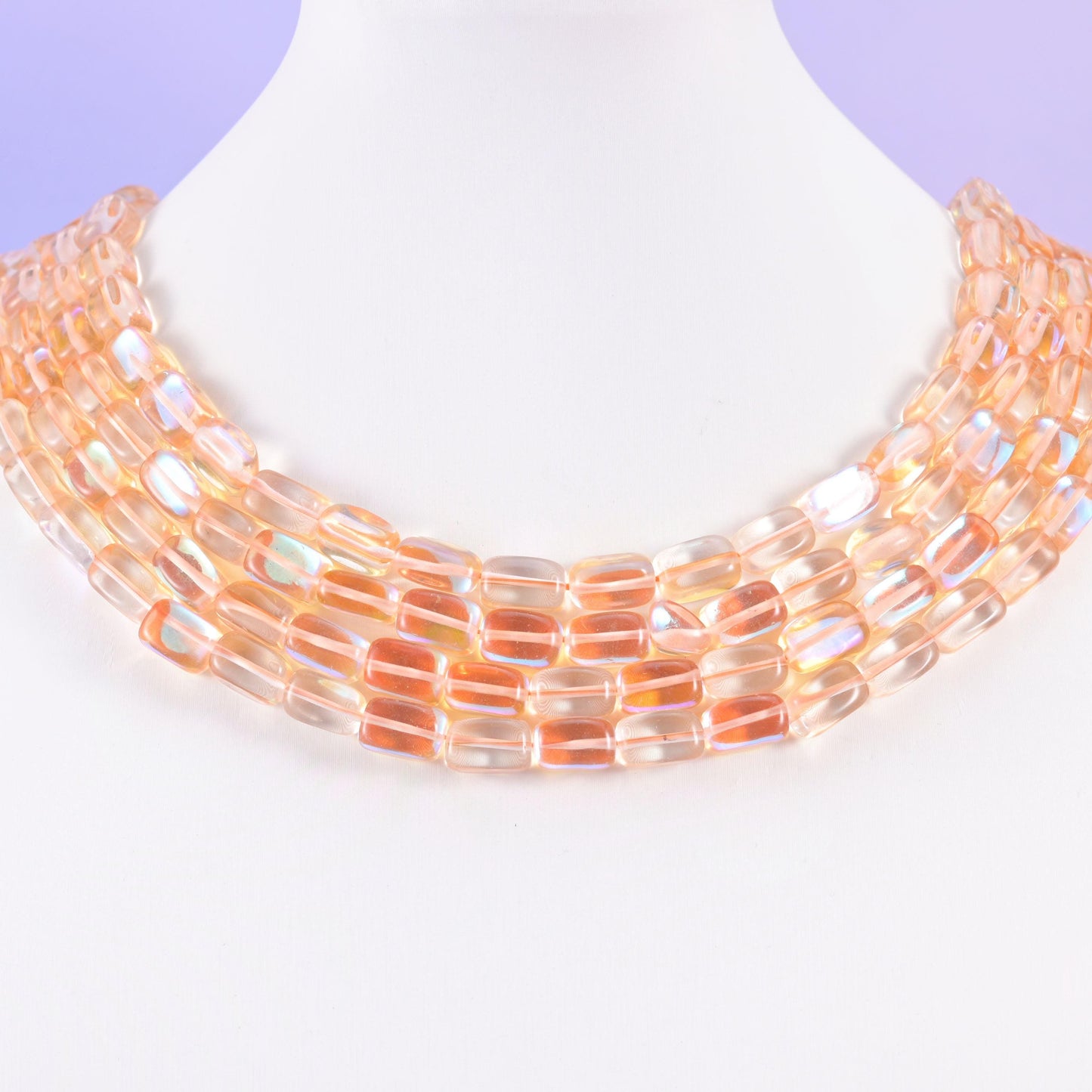 Orange Mystic Aura glass beads, rectangular cut, 10-12mm