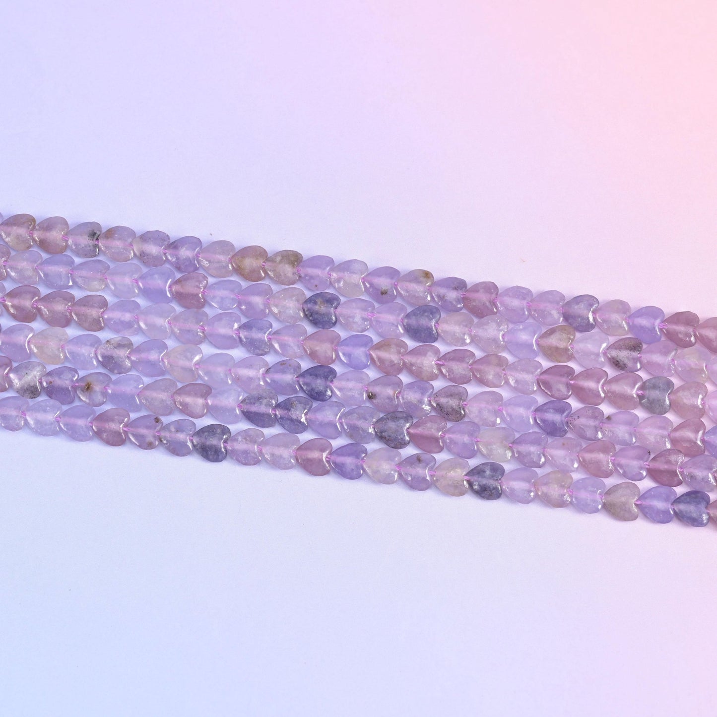 Lepidolite heart beads in pale lilac and soft violet