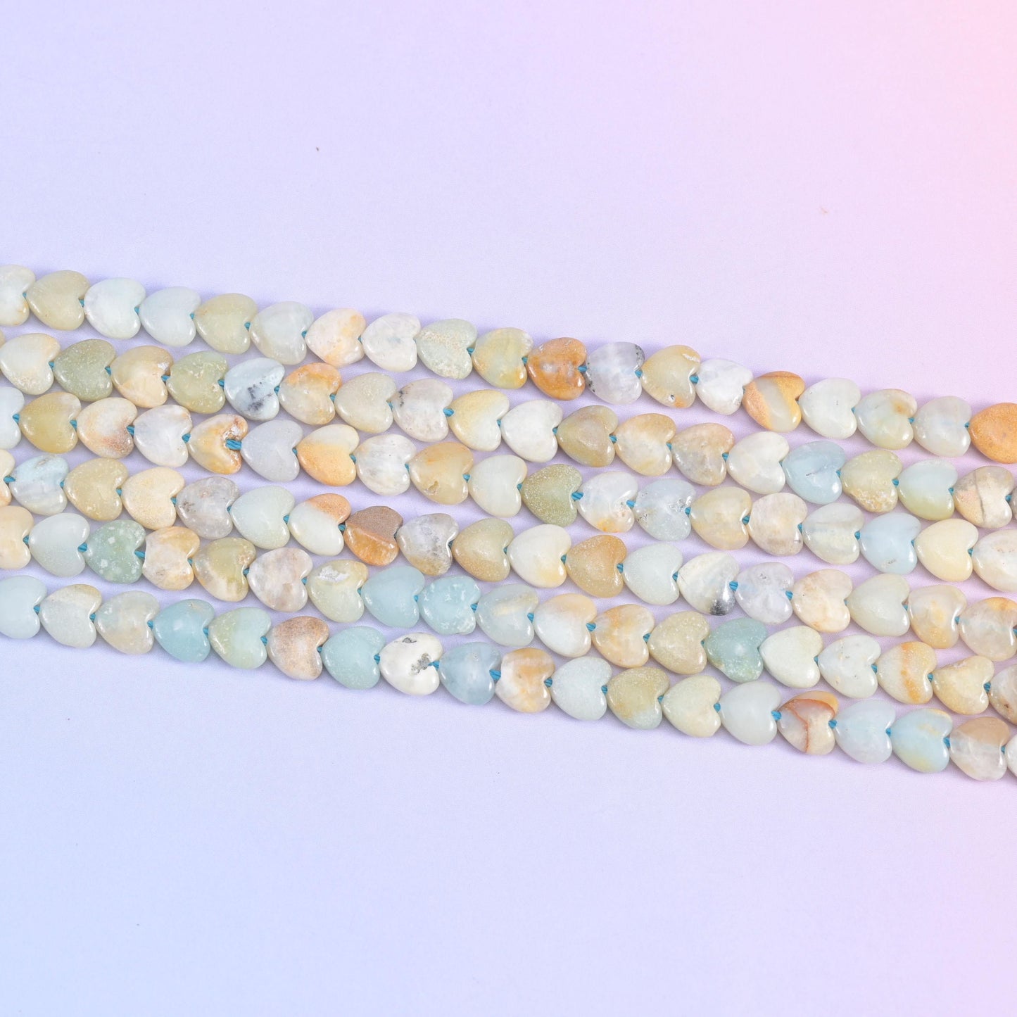 Multi-color amazonite heart beads in seafoam green, cream and sandy tan