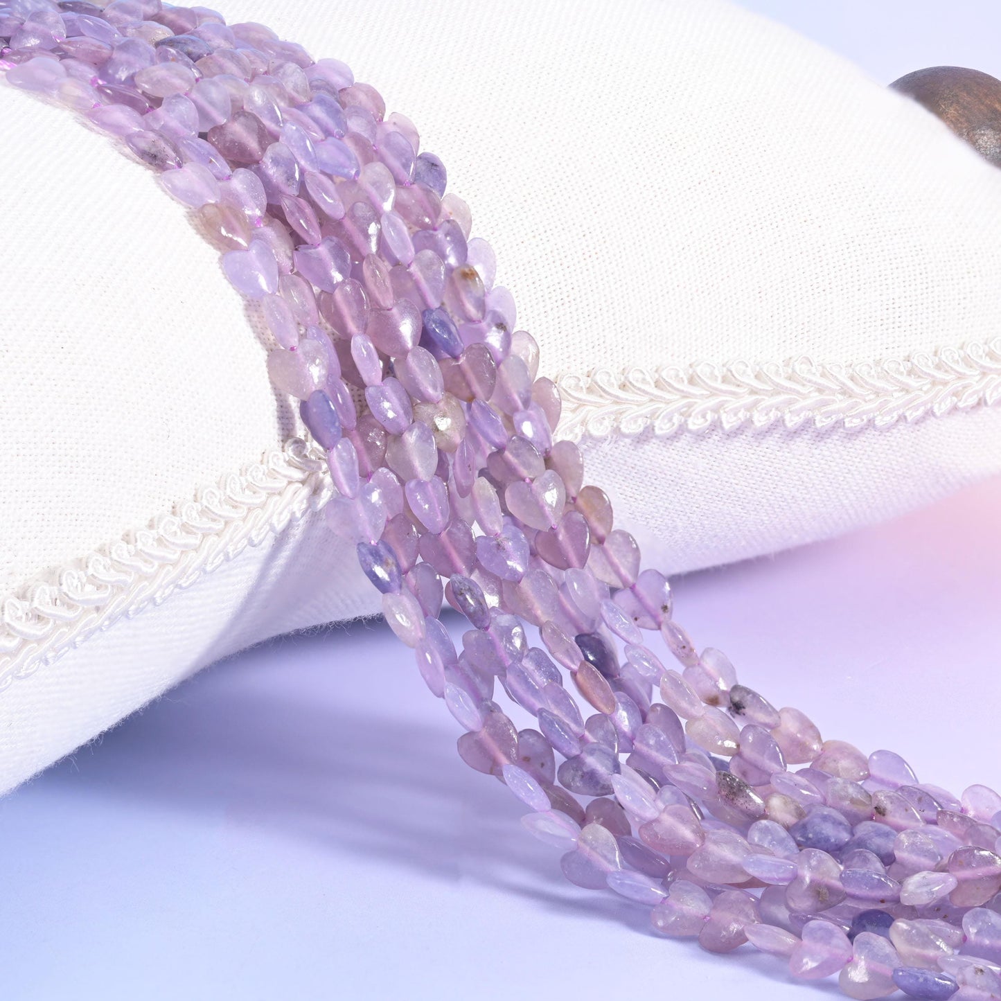 Purple Lepidolite Heart Beads, pale lilac and soft violet small puffed hearts