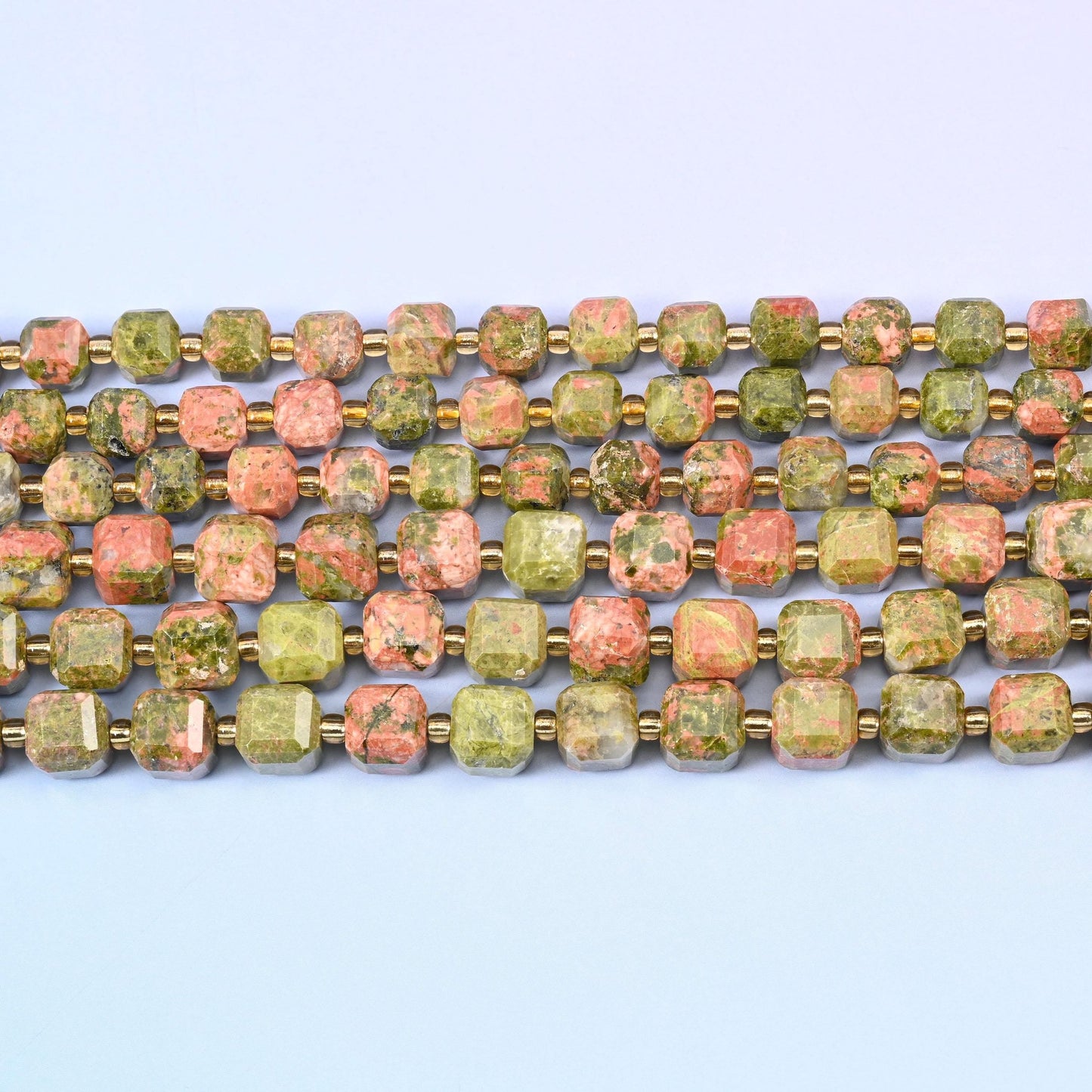 Unakite Faceted Cube Beads