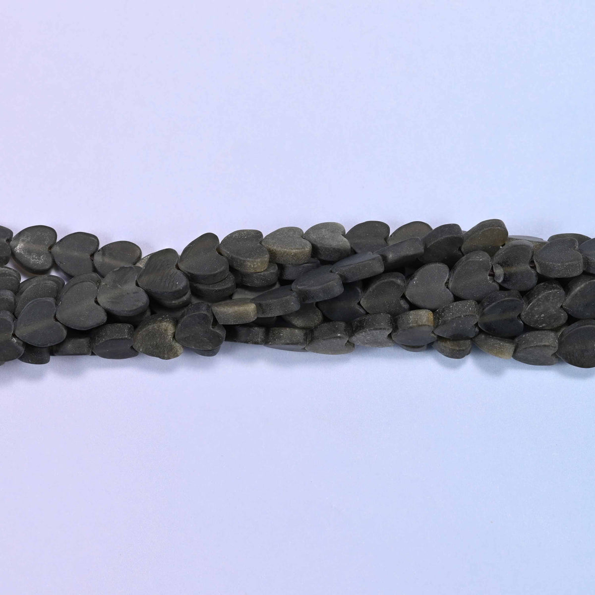 Matte Gold Obsidian Flat Heart Beads, flat charcoal-black hearts with a frosted surface