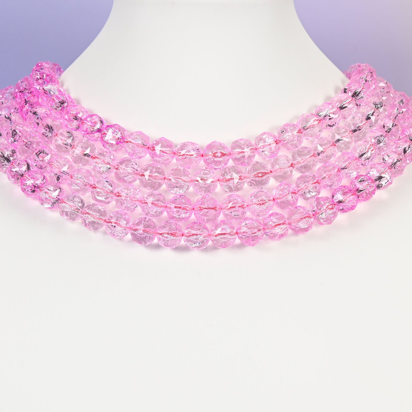 Pink glass beads, faceted round, 10mm
