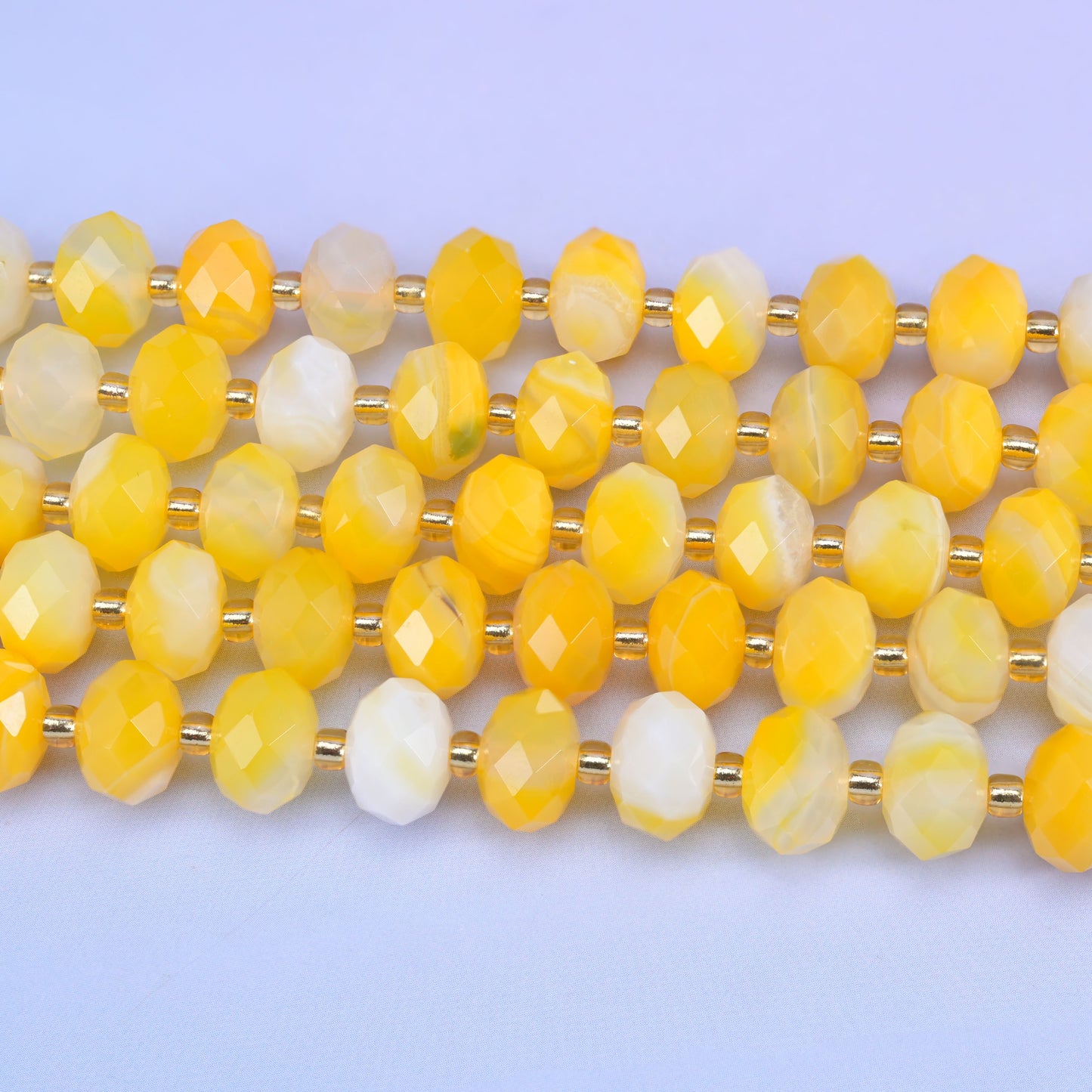 Dyed Yellow Strip Agate Faceted Rondelle Beads 6x10mm 15.5 Inch Strand