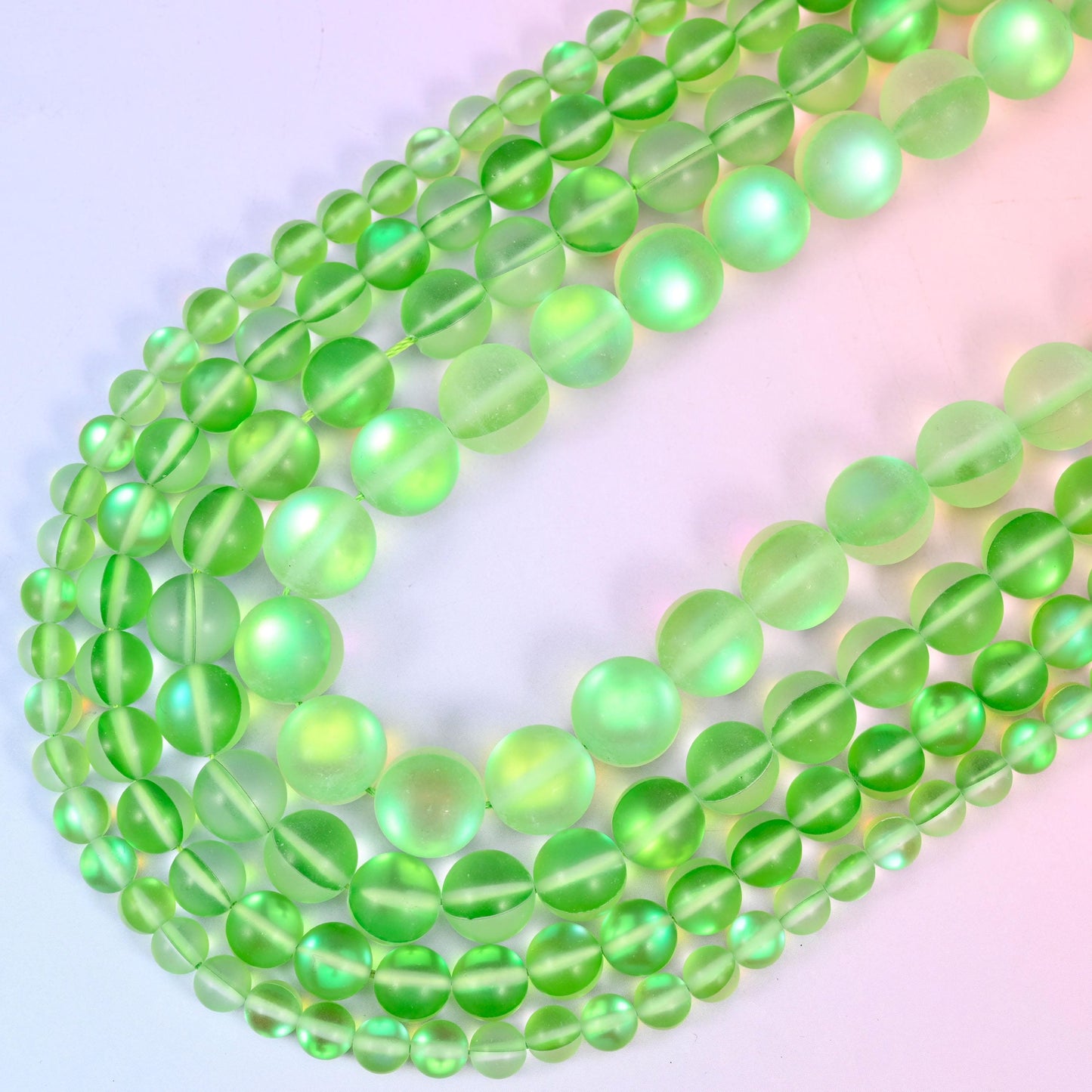Mystic Aura Matte Light Green Round Glass Beads, 15 inch strand