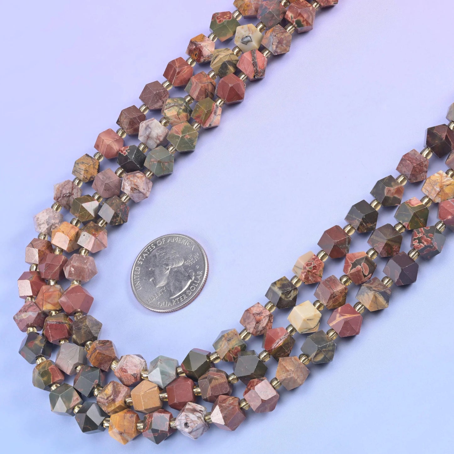 Natural Red Howlite faceted rhombus beads, 15.5 inch strand