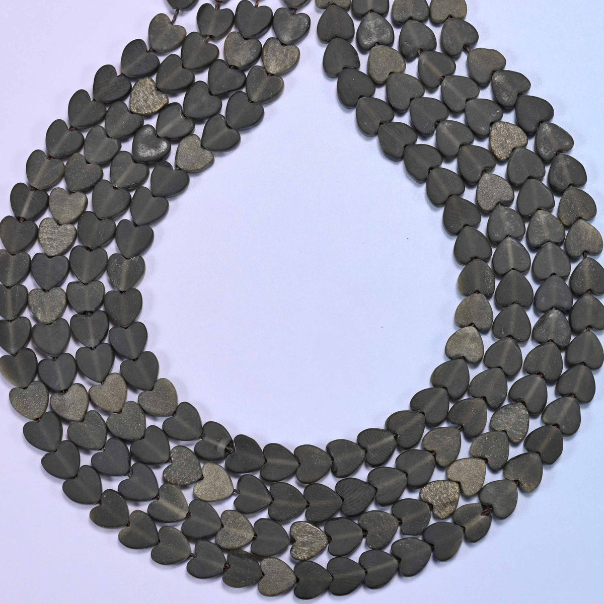 Matte Gold Obsidian Flat Heart Beads, 0.8mm hole