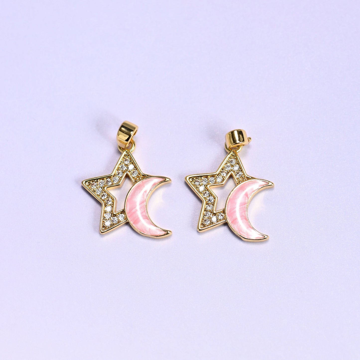 Star Shell Moon Zircon Charms in gold/white or gold/pink