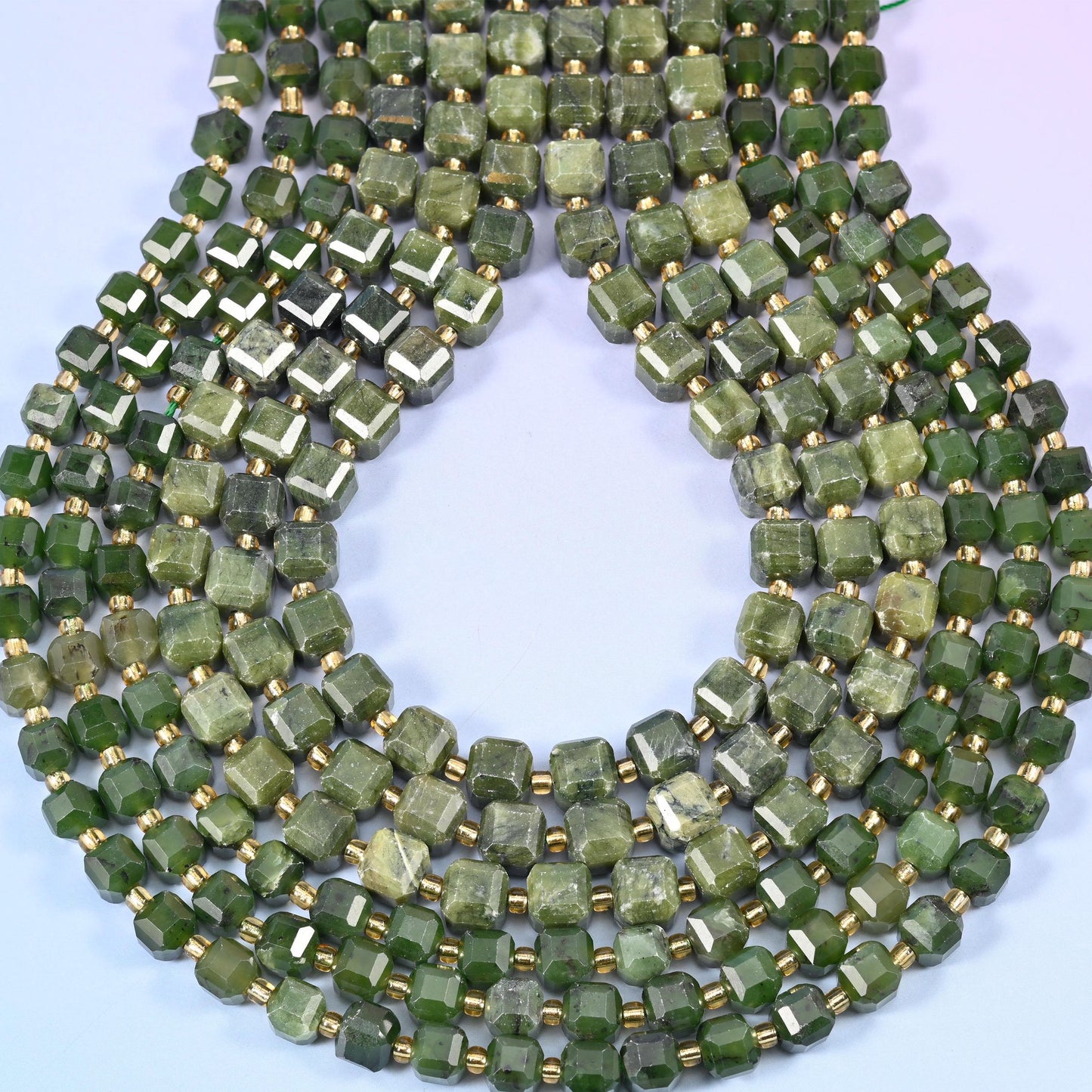 South Jade Faceted Cube Beads, 1.2mm hole
