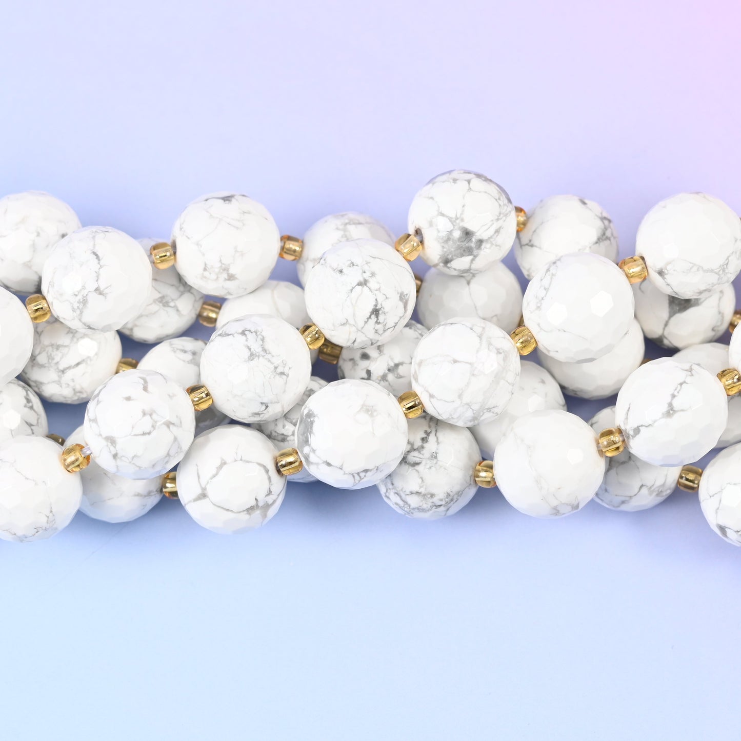 White Howlite Faceted Round Beads Size 16mm Jewelry Making 15 Inch Strand