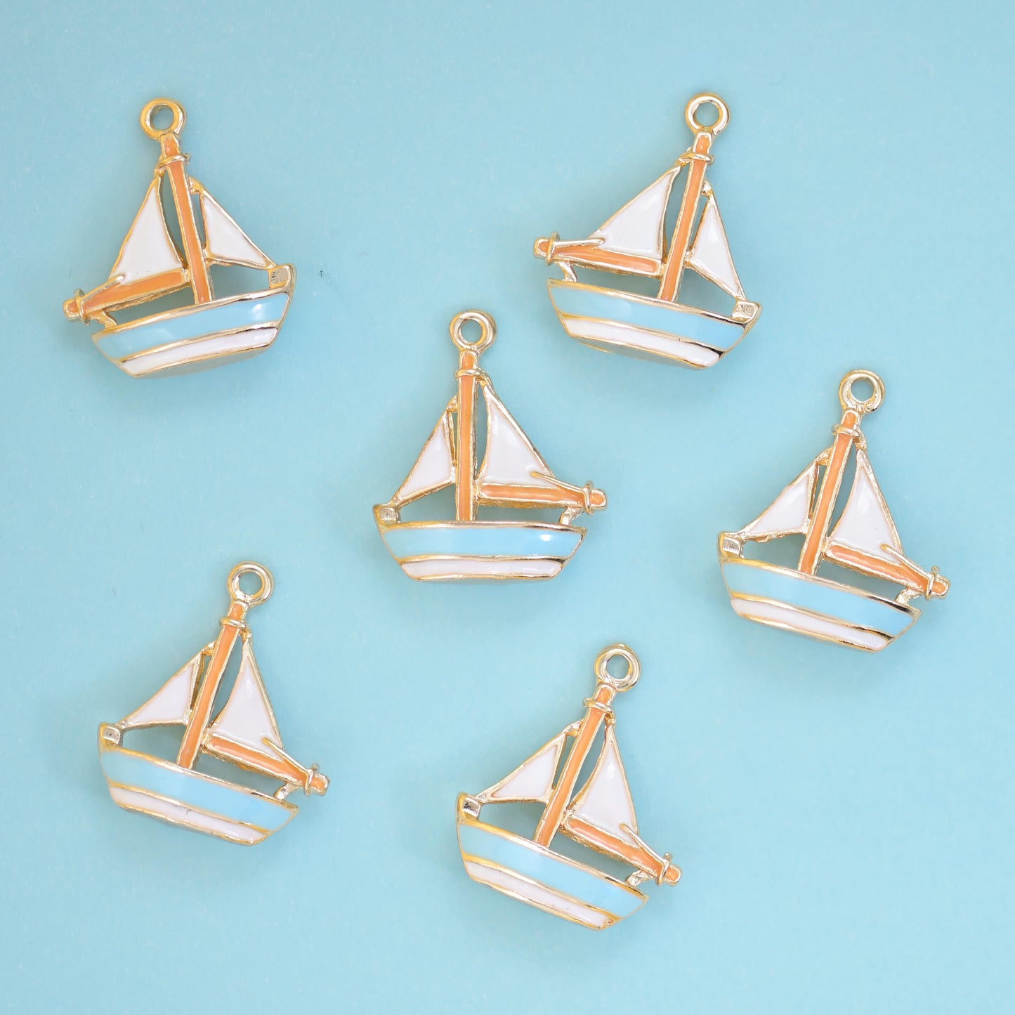 Enamel Sailboat Charm 19x15mm, 18K Gold Filled