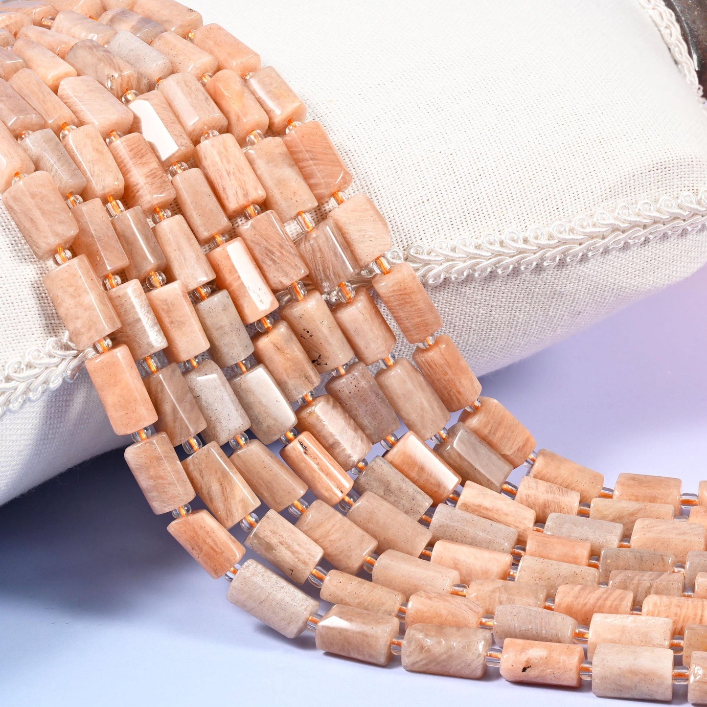 Peach Moonstone Faceted Tube Beads 12x8mm