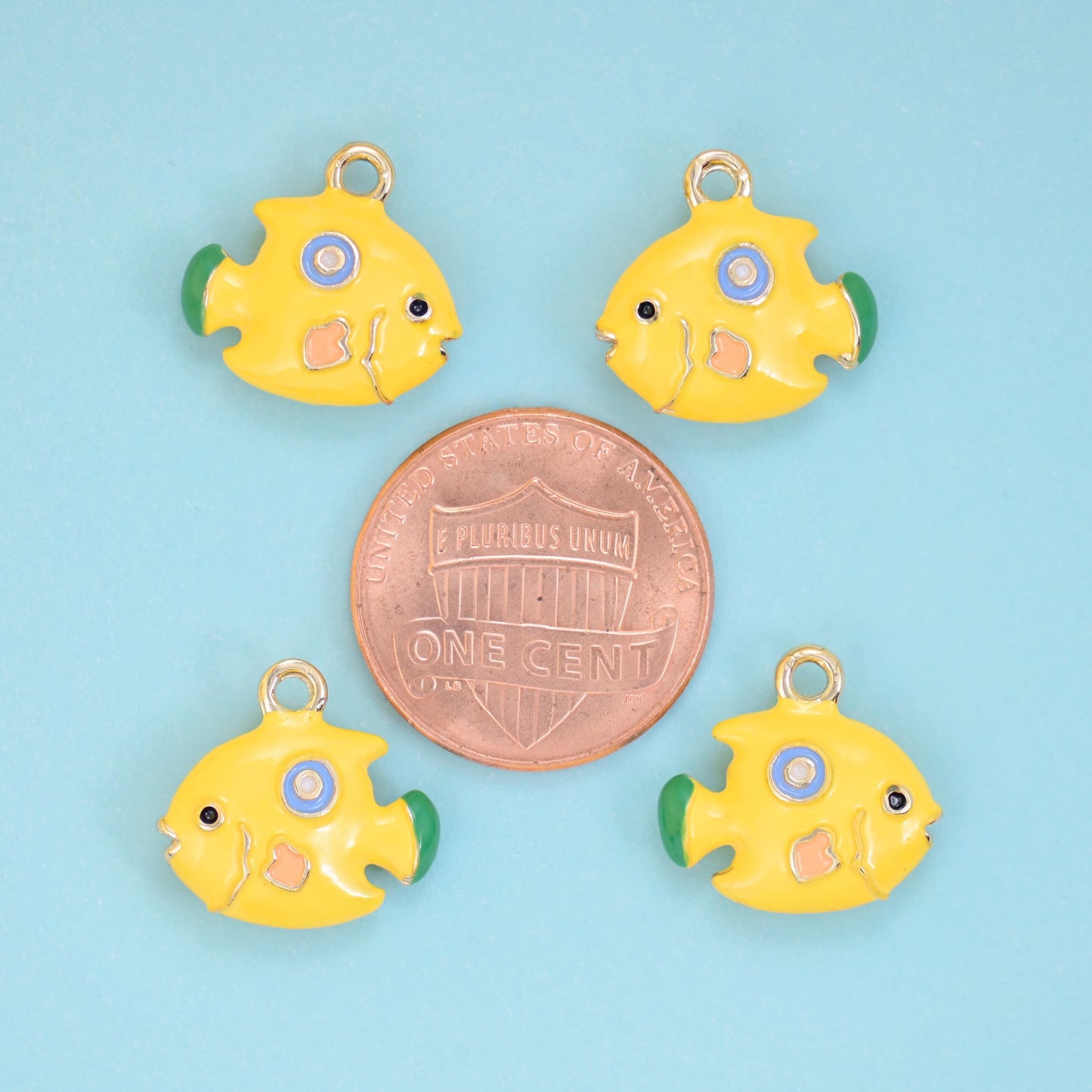 Enamel Yellow Tropical Fish Charm 16x15mm, 4.6mm thick