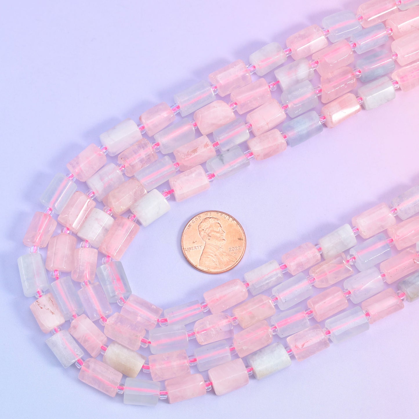 Multi-Color Morganite faceted tube beads, 15.5 inch strand.