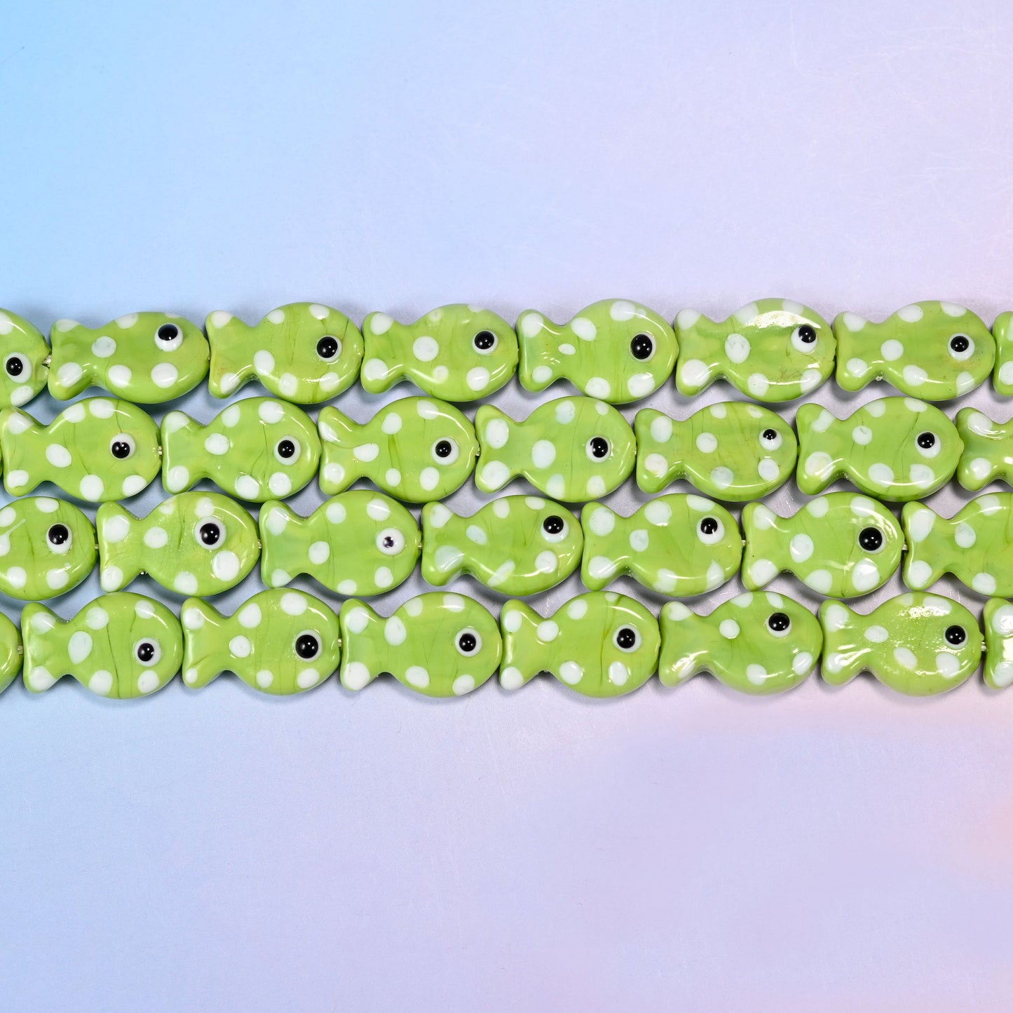 Lime Green with White Dot Fish Glass Beads: Jewelry Making Supply