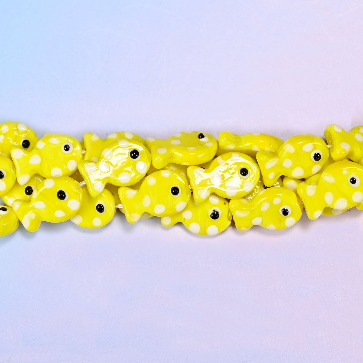 Yellow with White Dot Fish Glass Beads, sold per 15.5 inch strand, 20 pieces