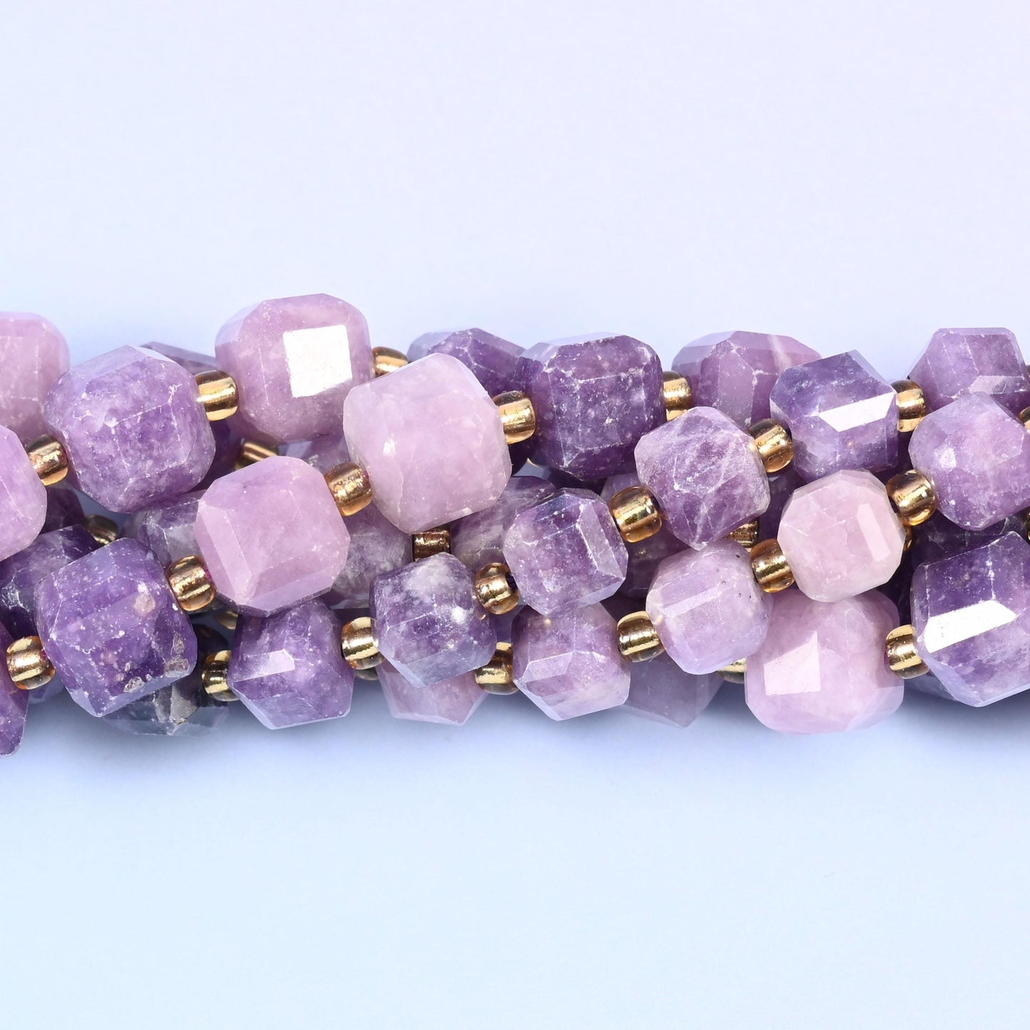Lepidolite Faceted Cube Beads, 15 inch strand