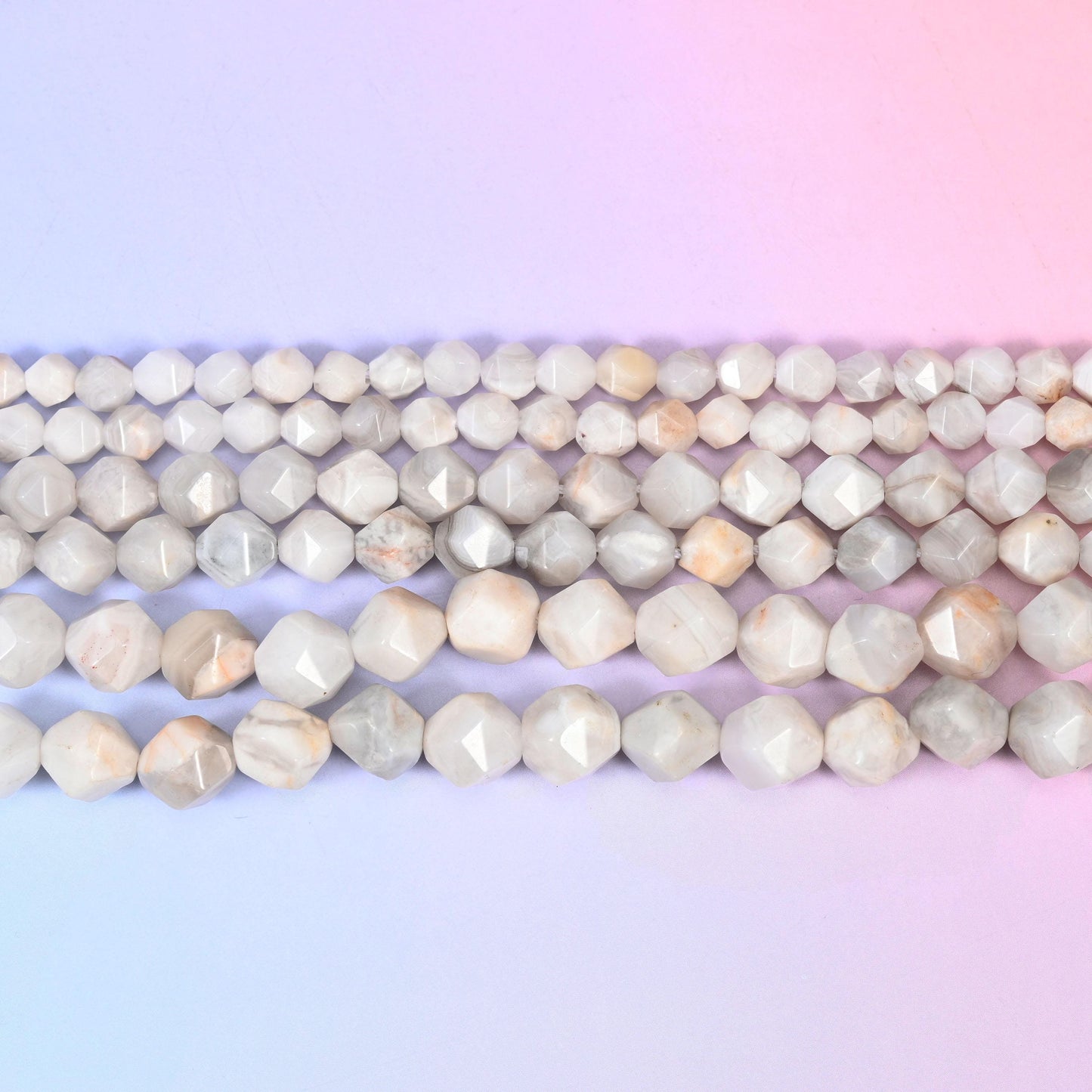 White Crazy Agate in chalky cream and soft dove grey with faint peach patches