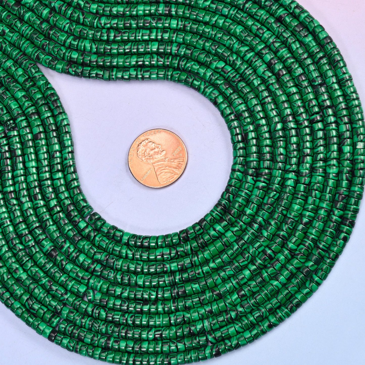 Reconstituted Malachite Smooth Heishi Disc Beads for jewelry making