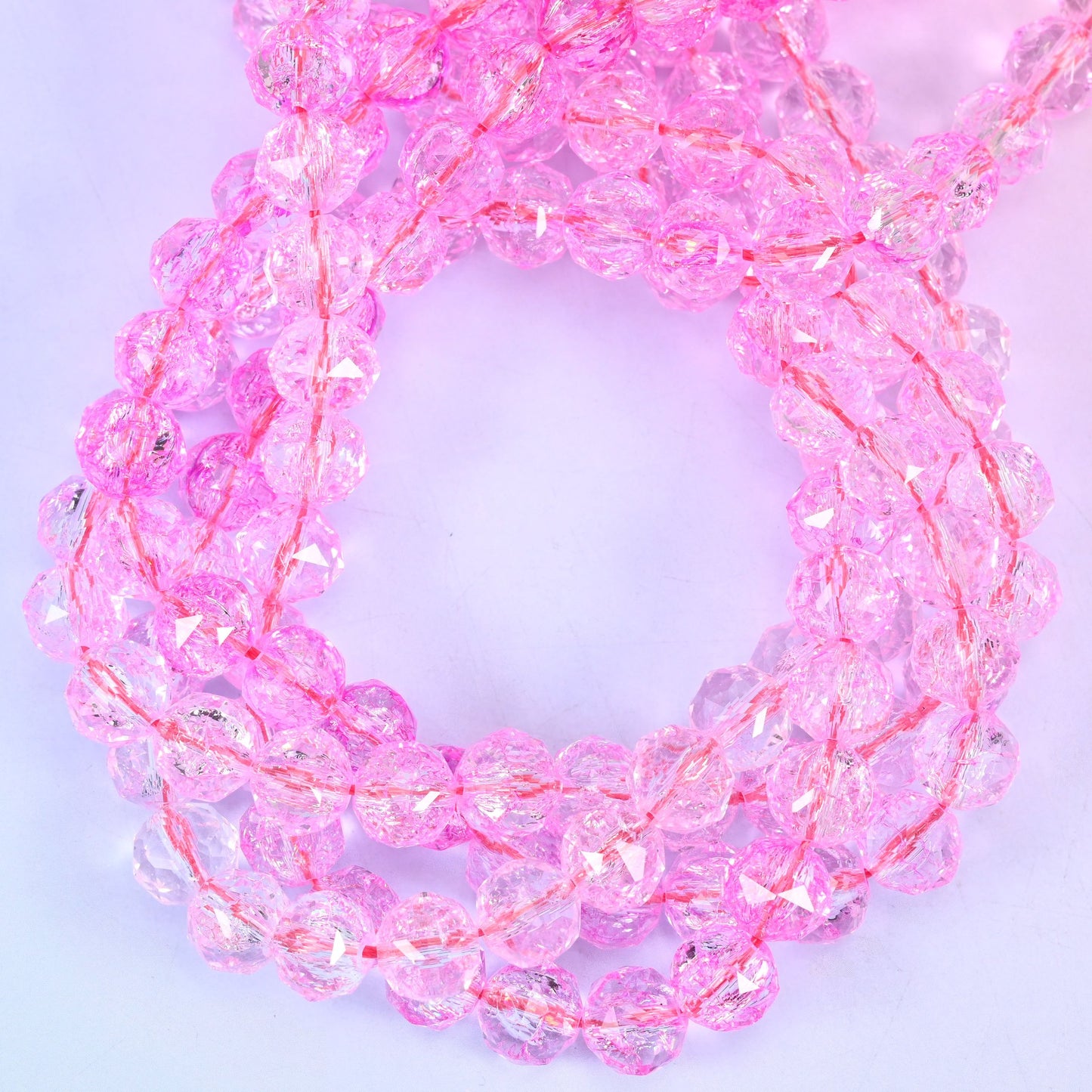 Transparent Pink Faceted Round Glass Beads: Size 10mm, Jewelry Making Supply