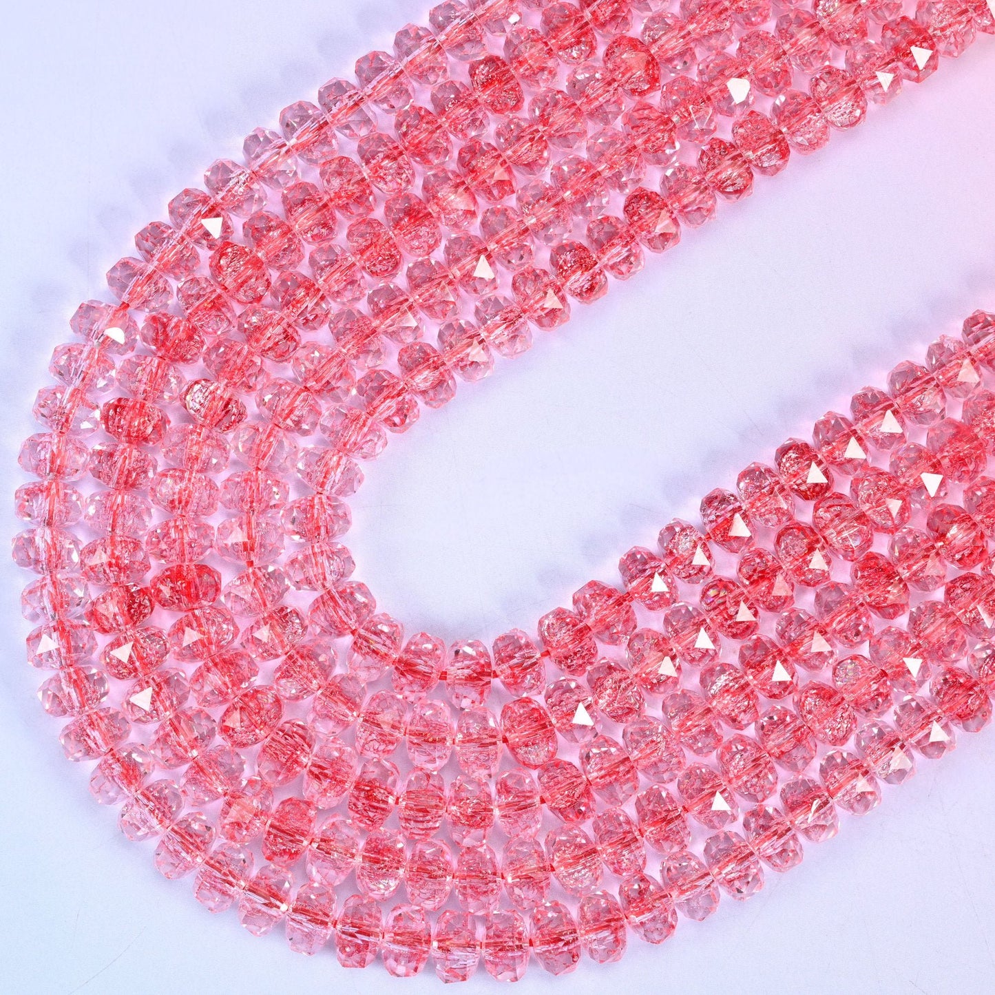 Transparent Red Faceted Rondelle Glass Beads, 15 inch strand
