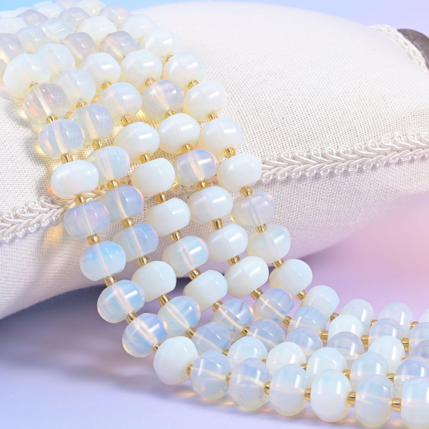 Opalite Pumpkin Rondelle Beads, man-made glass with a soft opalescent glow