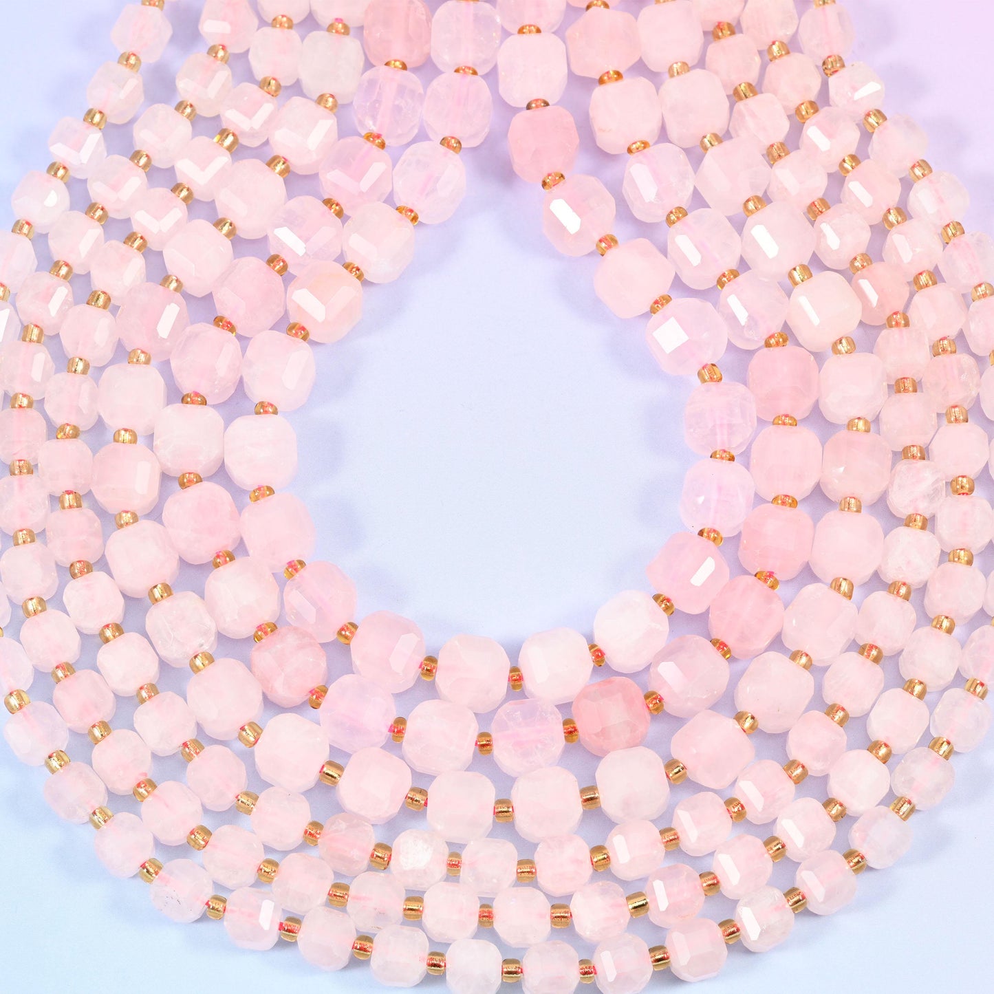 Rose Quartz Faceted Cube Beads, hole approximately 1.2mm