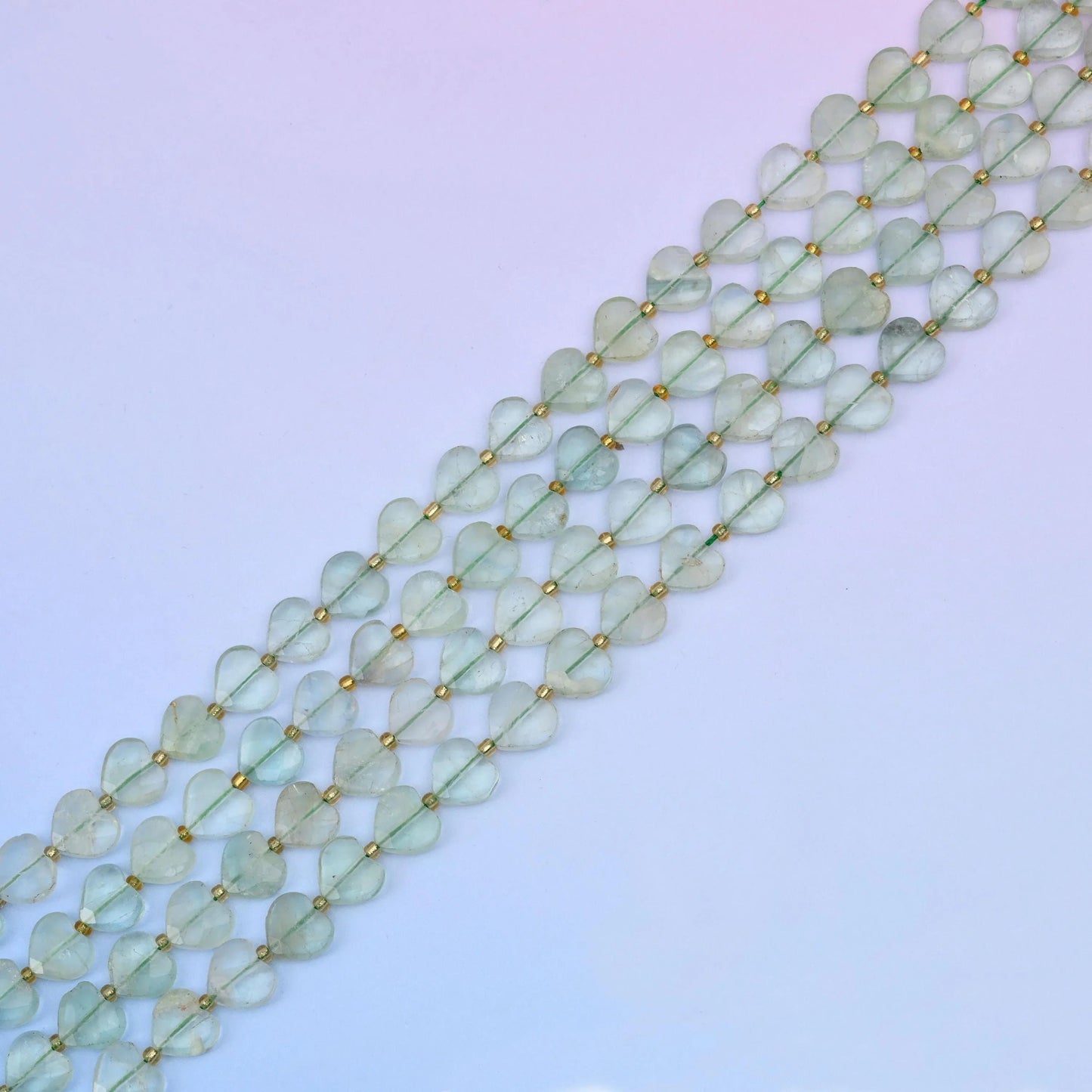 Green amethyst beads in pale seafoam-mint tones