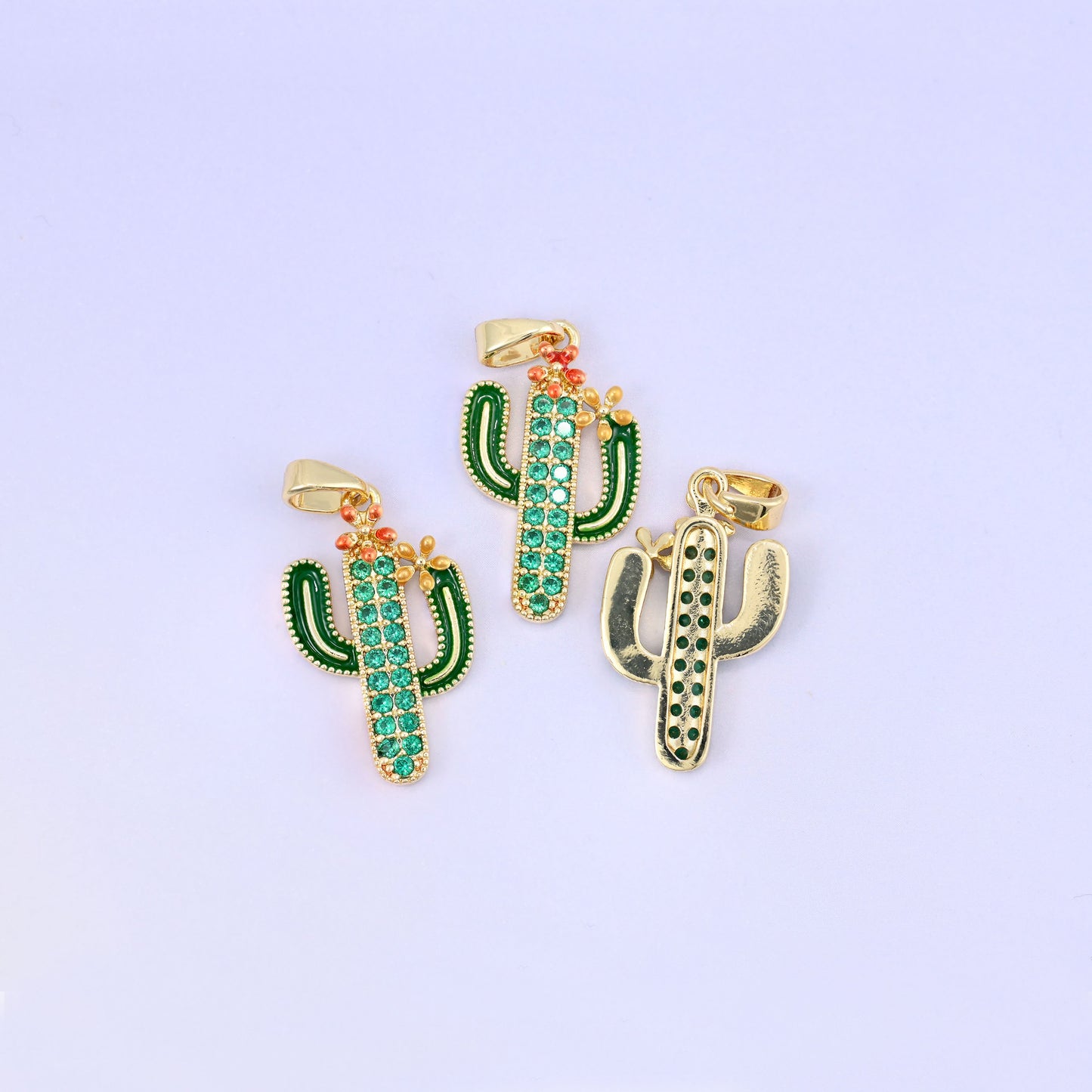 Cactus Zircon Charms: 18K Gold Plated Pendants, Jewelry Making Supply