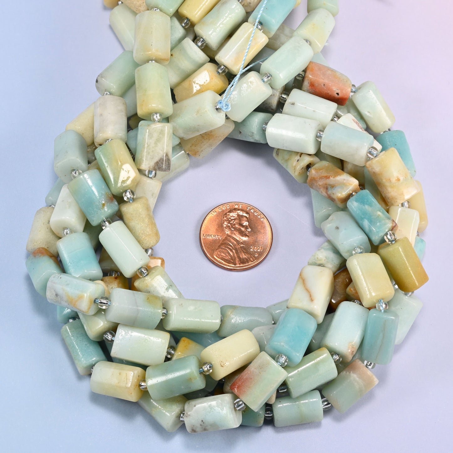 Multi-Color Amazonite faceted tube beads coiled flat, 12x8mm natural stone tubes on a 15.5 inch strand