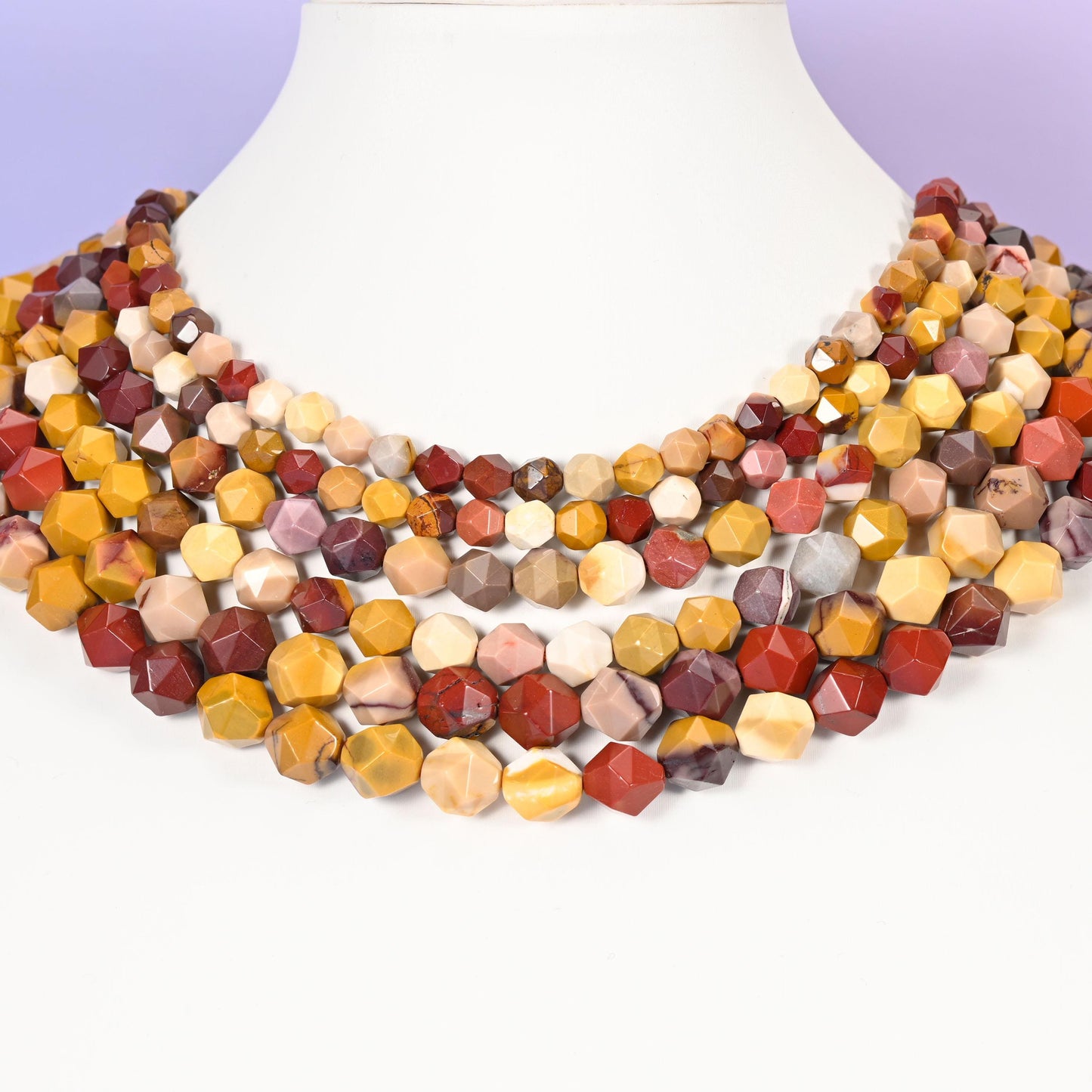 Mookaite Jasper beads, diamond star cut, 6mm to 10mm
