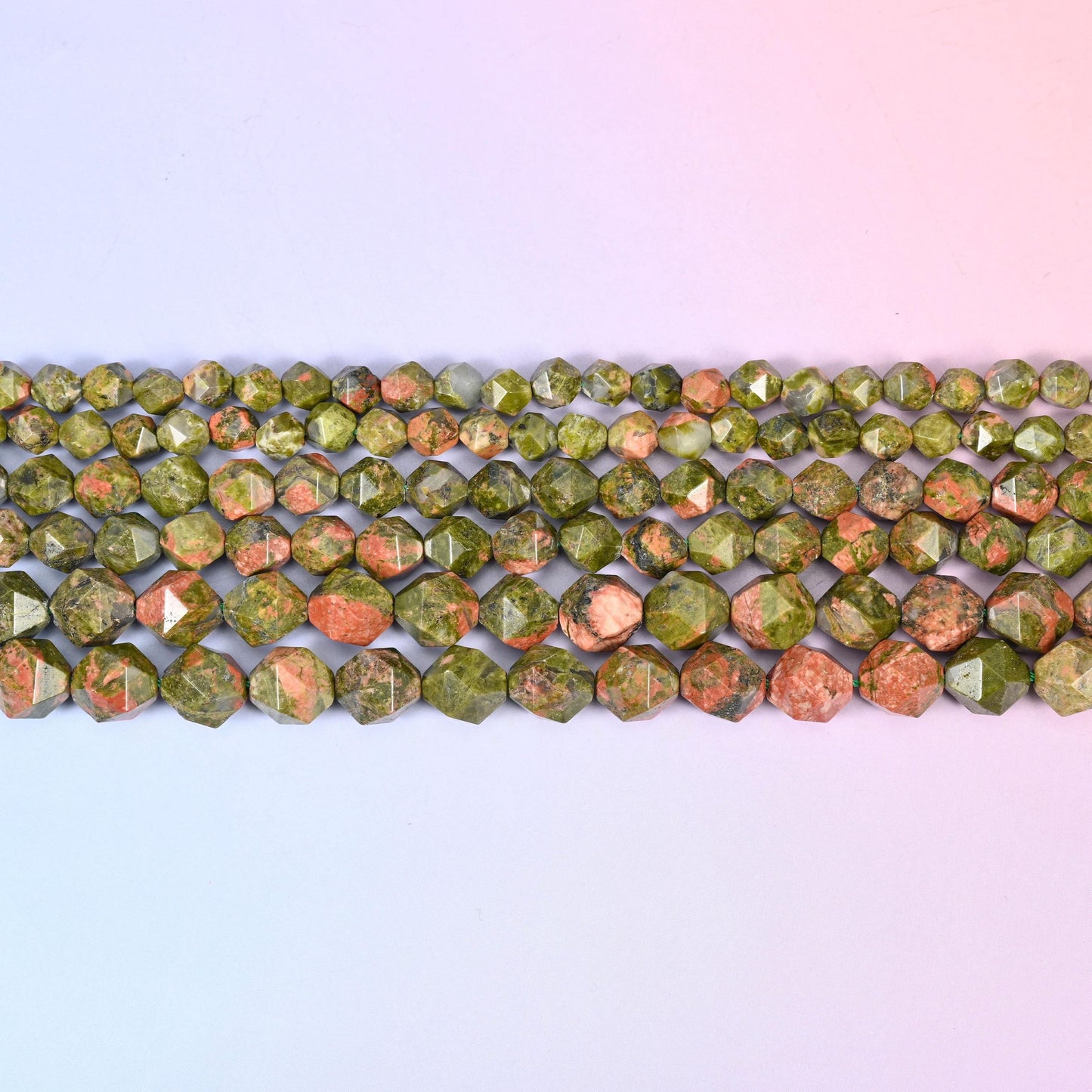 Unakite in mossy olive green blotched with salmon pink and cream