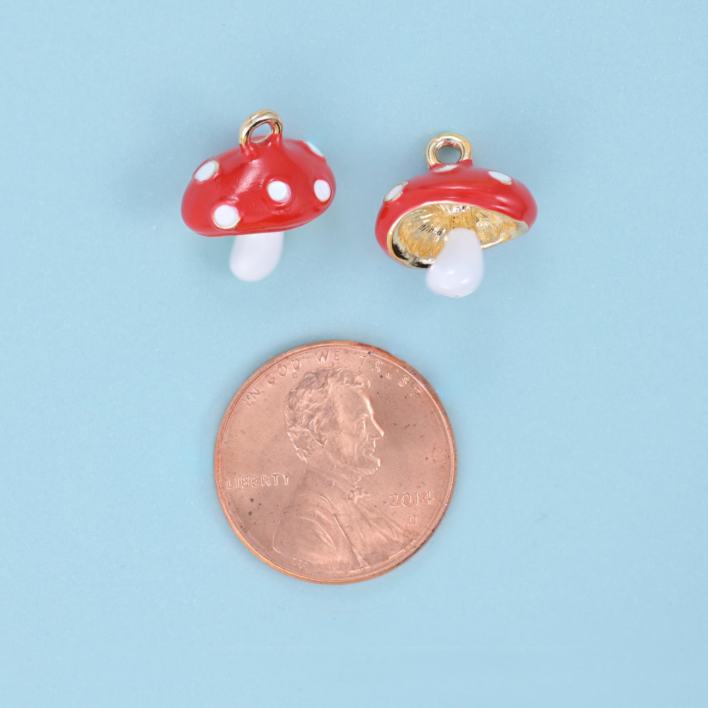 Enamel Big Cap Mushroom Charm 14x12mm, 9.0mm thick