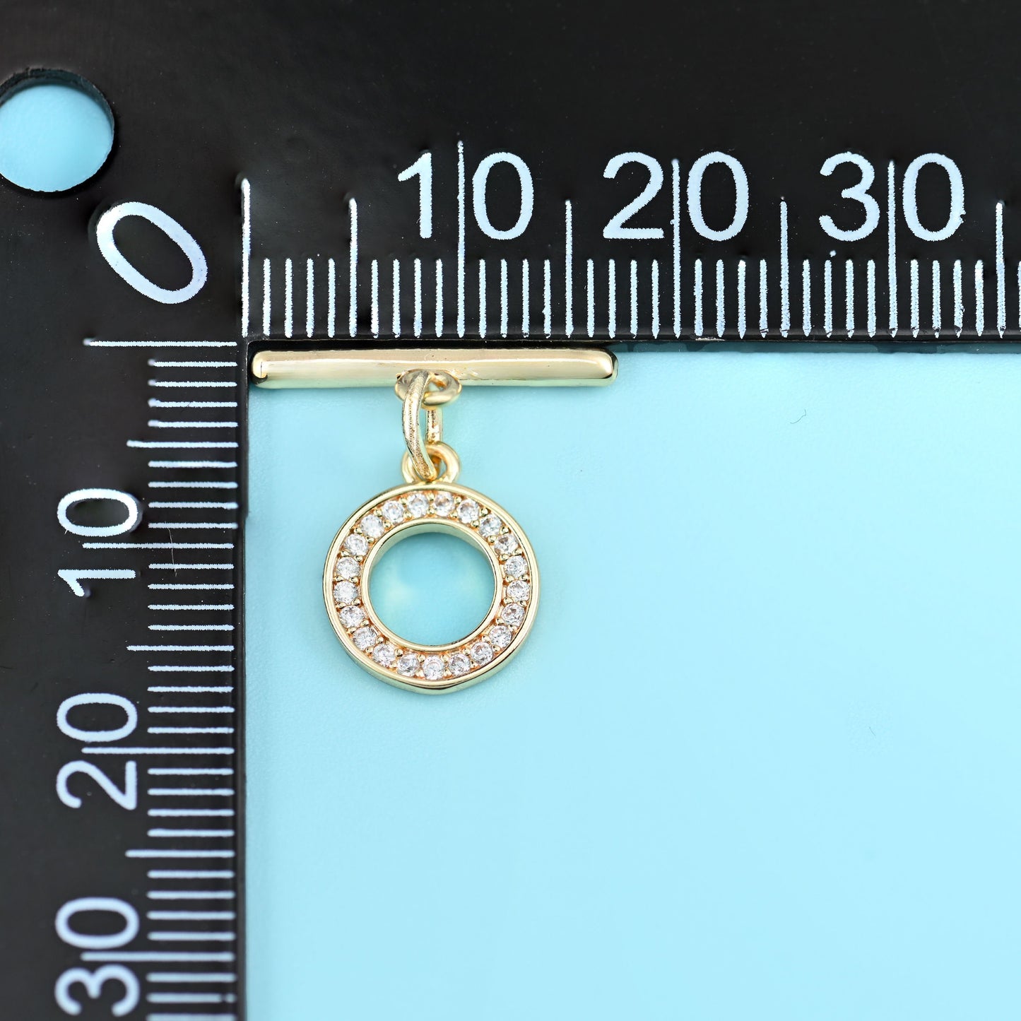 18K gold filled round zircon toggle clasp, brass base