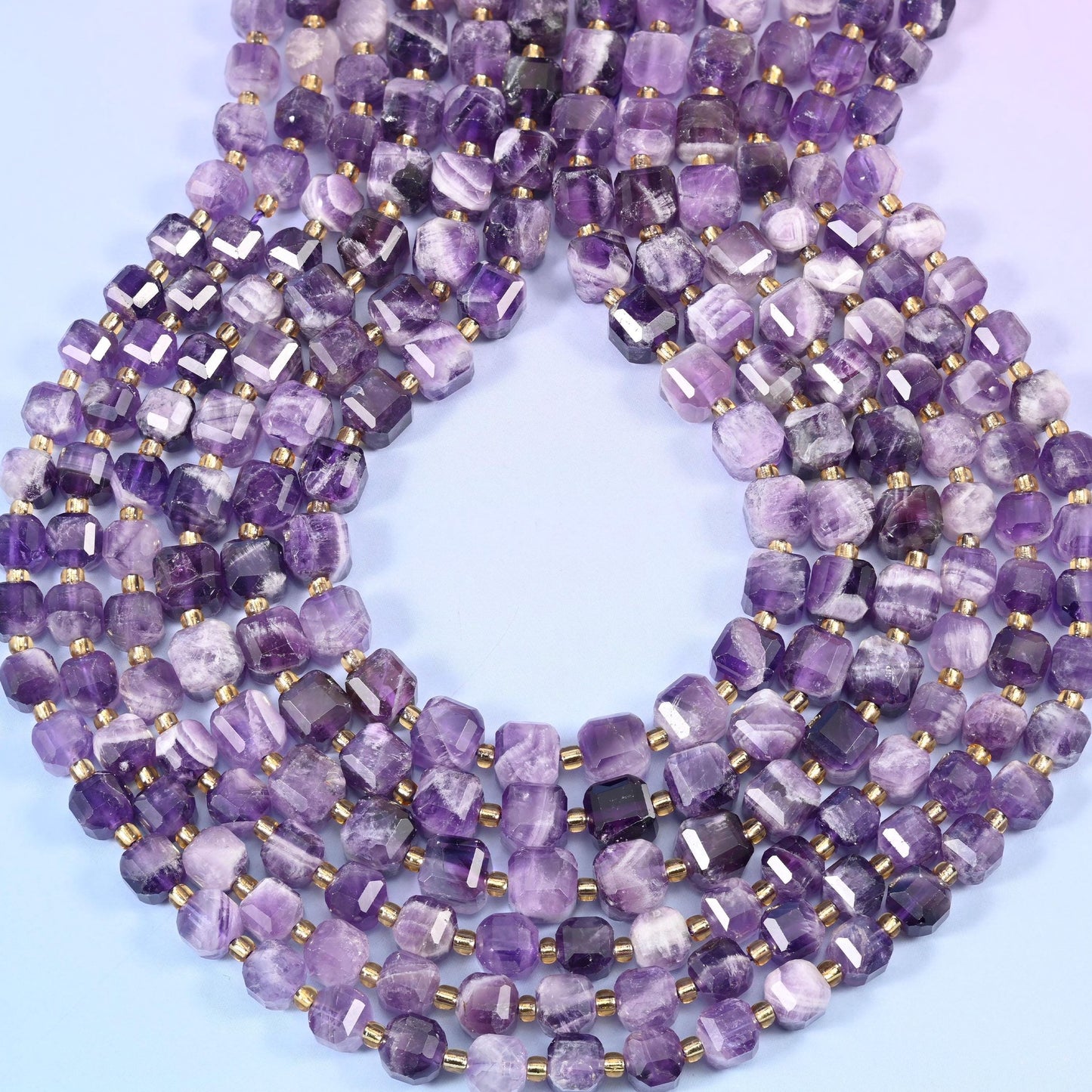 Chevron Amethyst Faceted Cube Beads 6mm 8mm, hole approximately 1.2mm, +/- 0.2mm, centre drilled