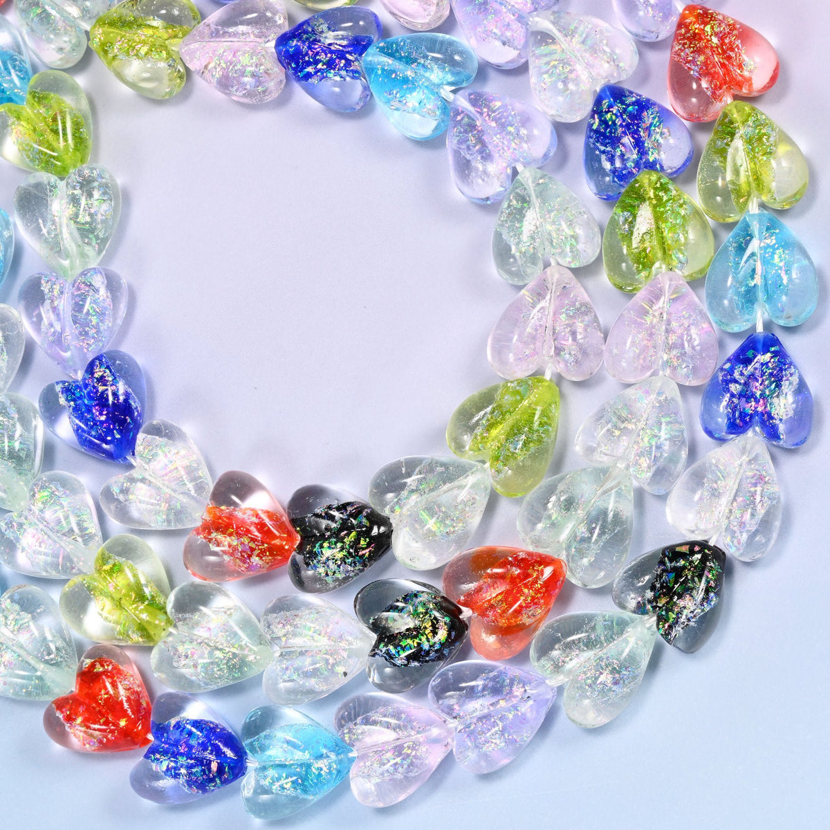 Iridescent Multicolor Heart Glass Beads, drill hole approximately 1.5mm