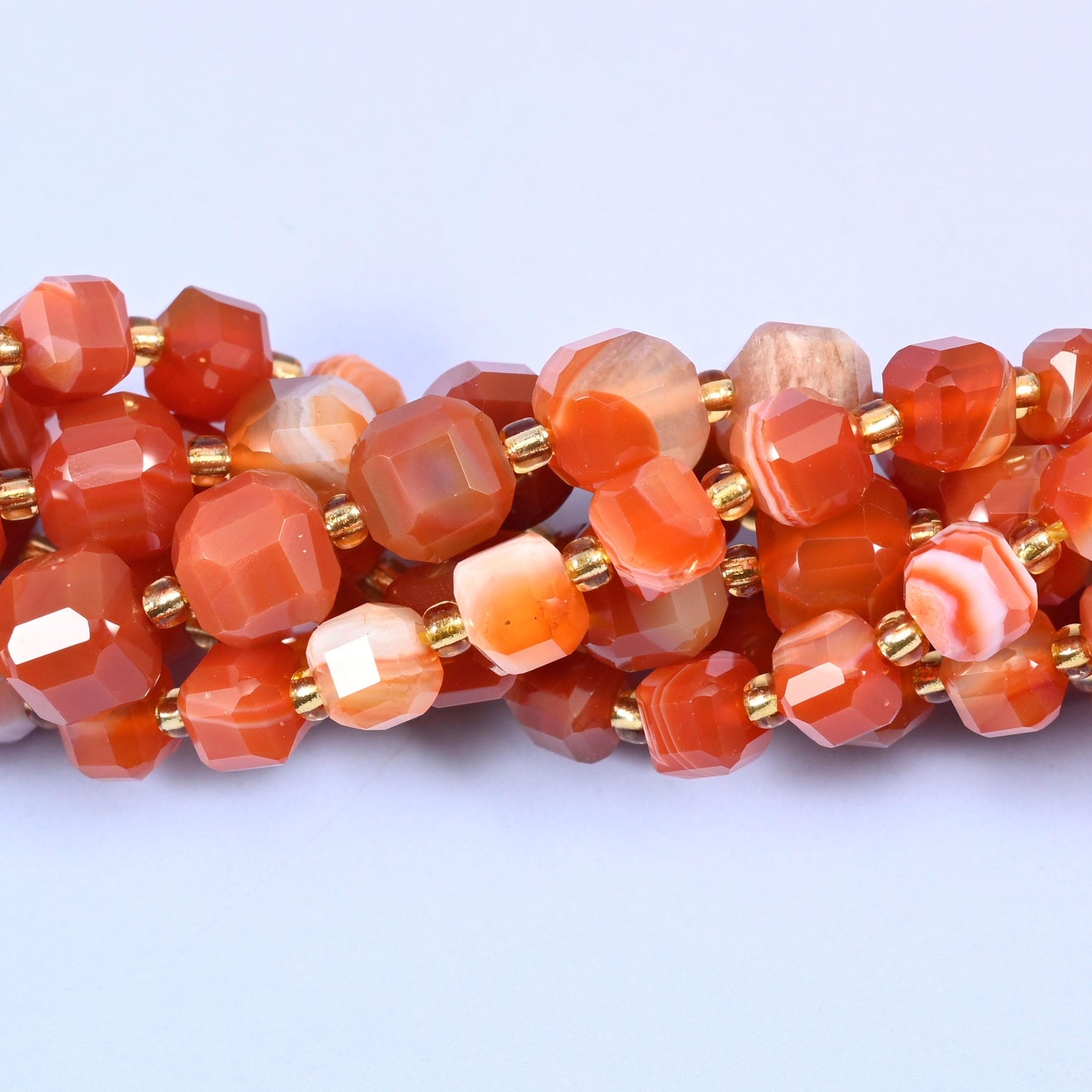 Dyed Red Stripe Agate Faceted Cube Beads, approximately 43 beads per 15 inch strand in 6mm