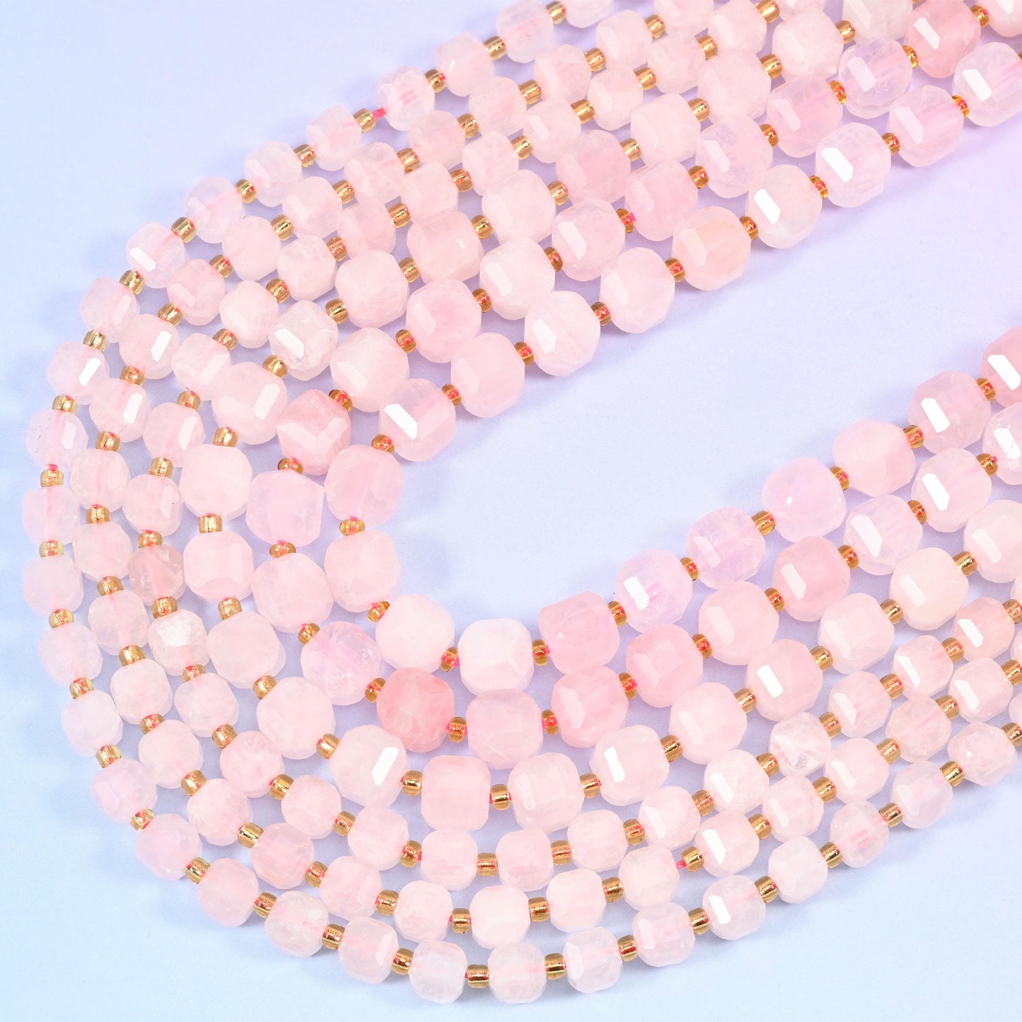 Rose Quartz Faceted Cube Beads, 15 inch strand