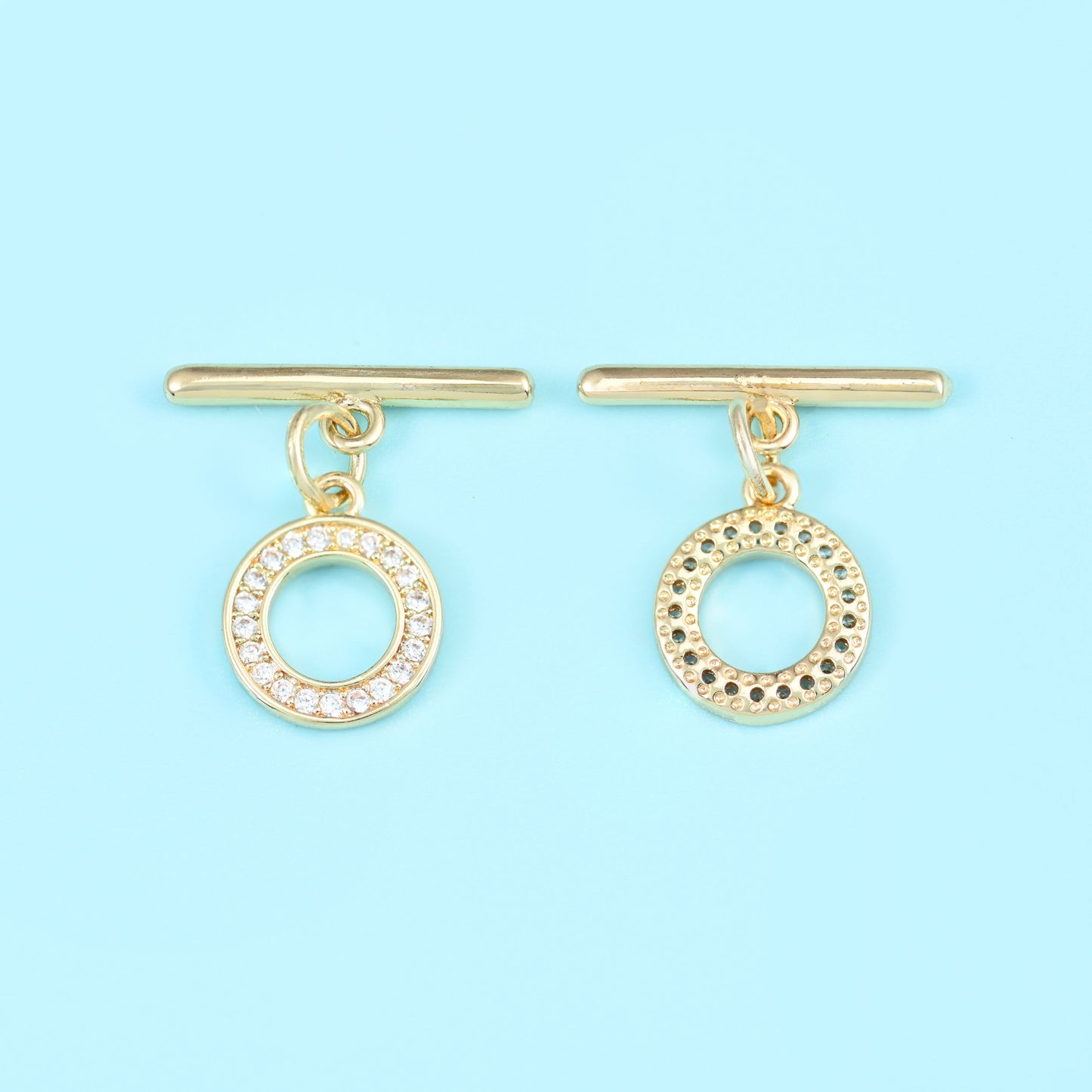 18K Gold Filled Round Zircon Toggle Lock Clasps for DIY Jewelry Making Supply