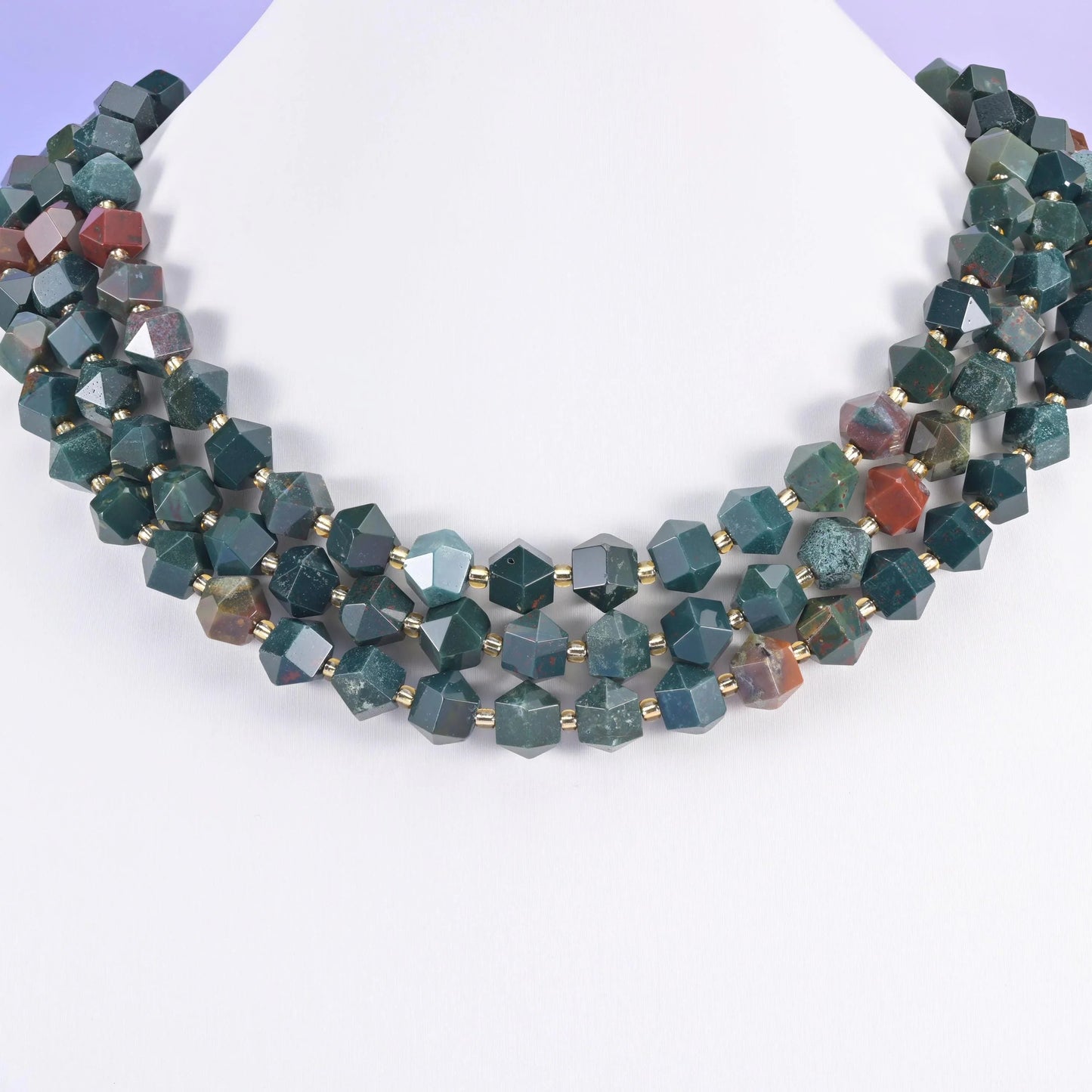 Green Oriental Jasper beads, faceted diamond rhombus, 10mm